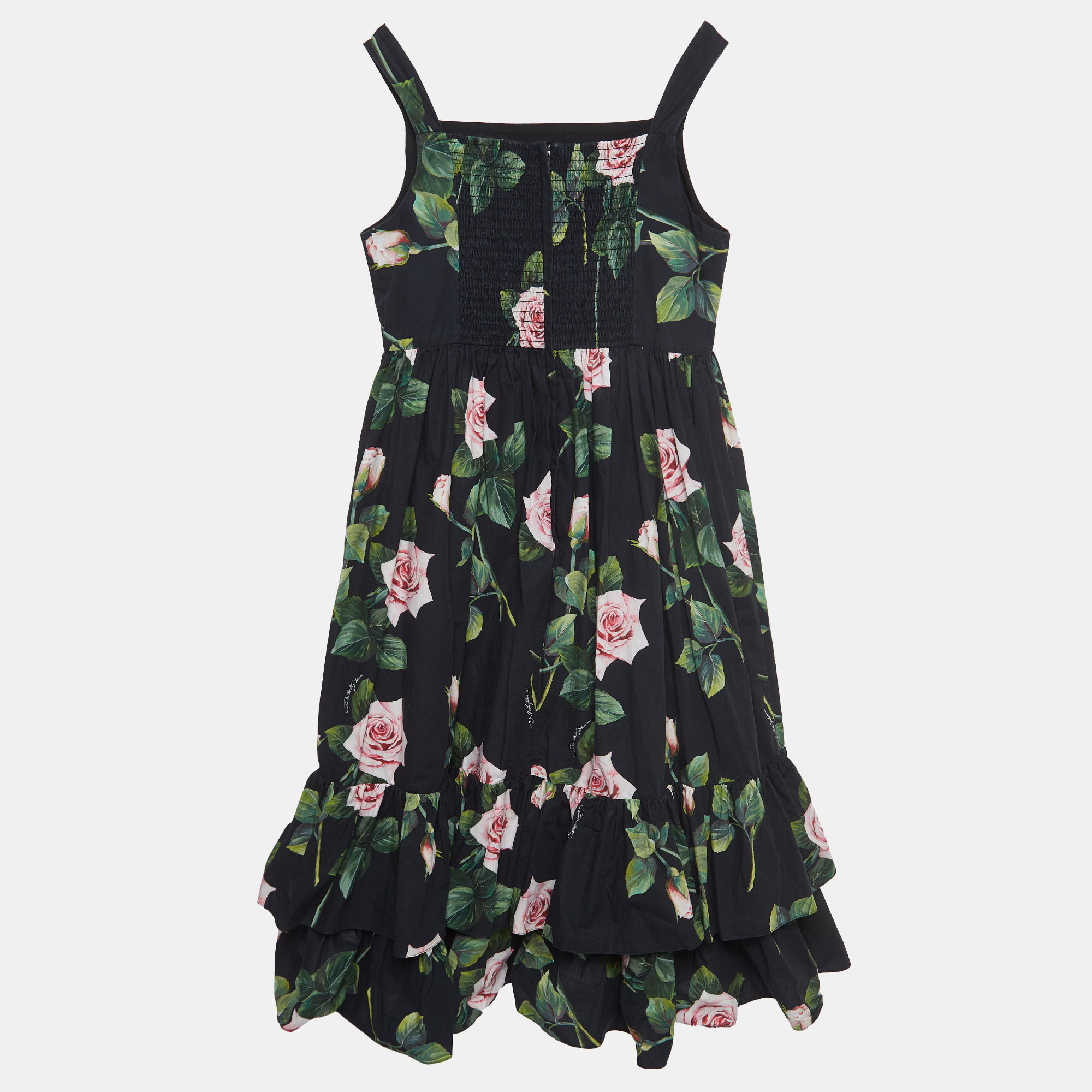 Dolce & Gabbana Black Rose Print Cotton Poplin Dress (11-12 Yrs)