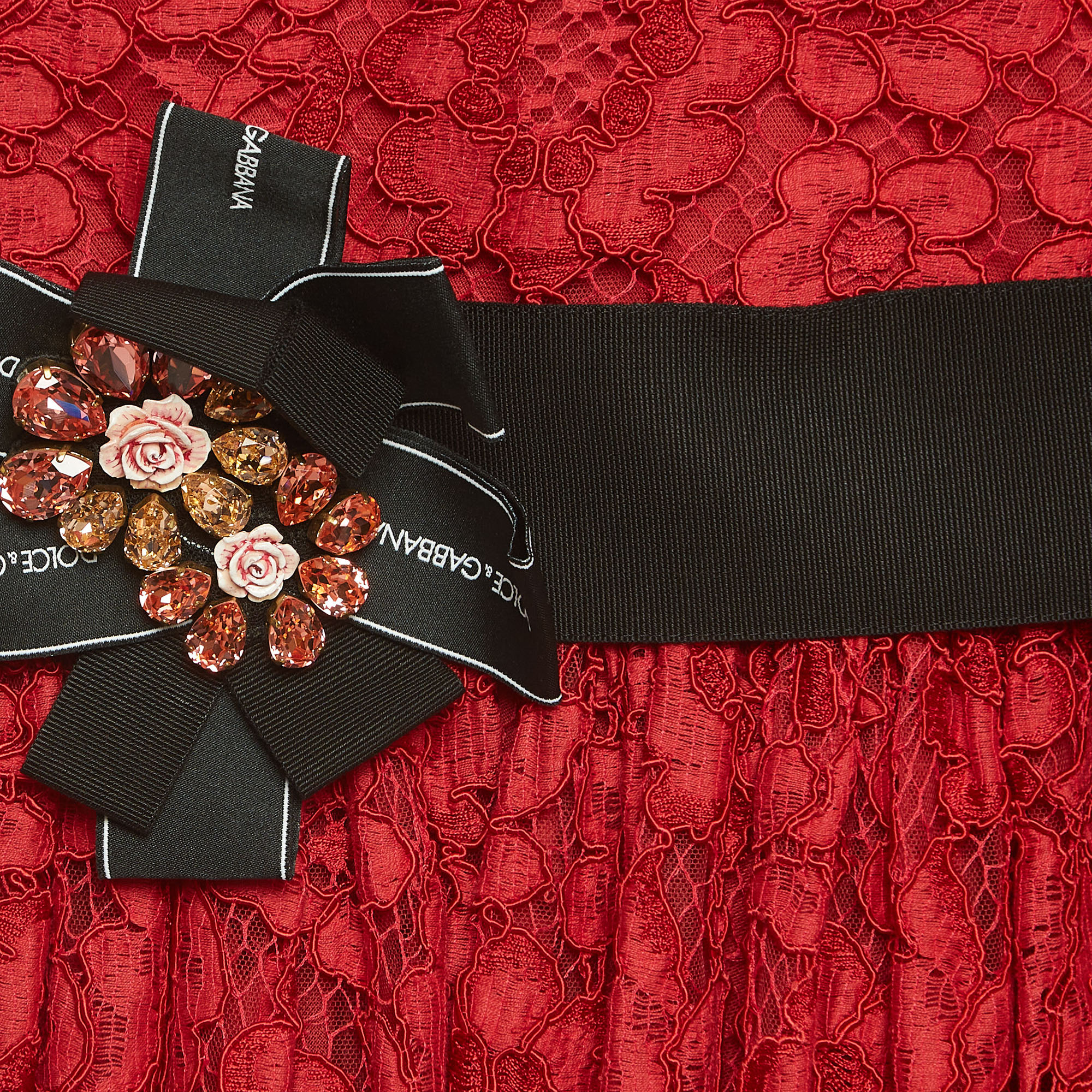 Dolce & Gabbana Red Lace Bow Detail Dress (6 Yrs)