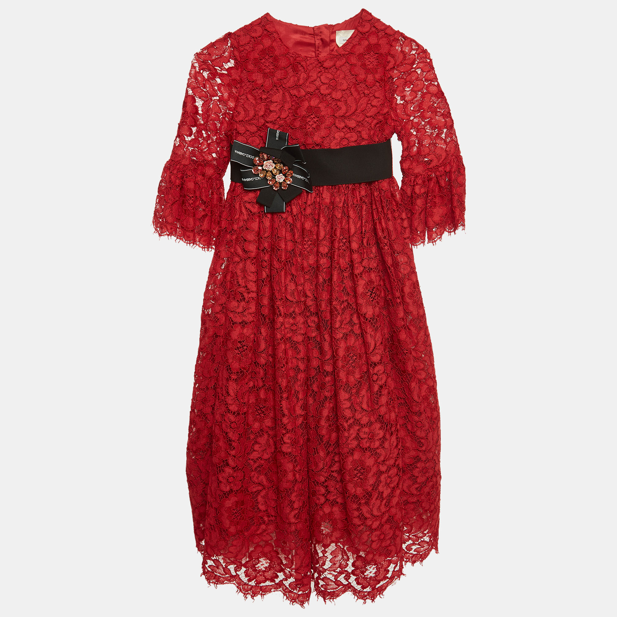 Dolce & Gabbana Red Lace Bow Detail Dress (6 Yrs)