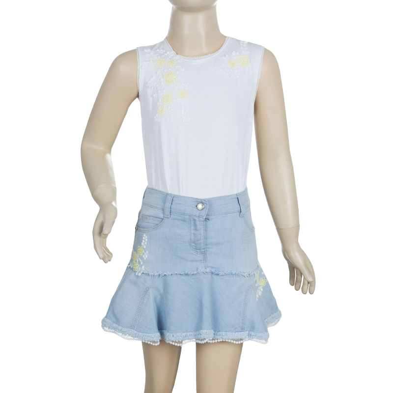 

Ermanno Scervino Junior Light Blue Embroidered Detail Denim Skirt 4 Yrs