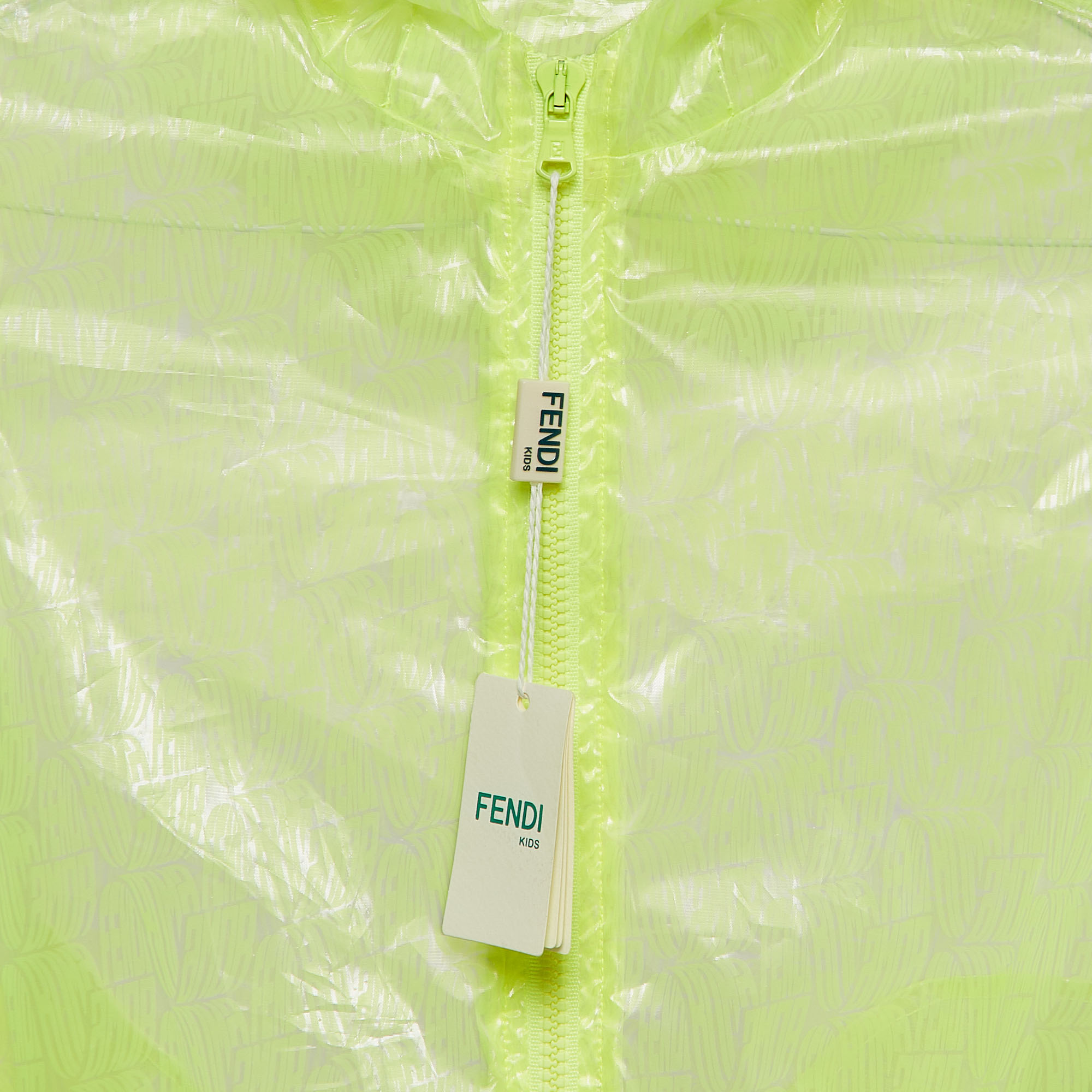 Fendi Neon Green Printed Synthetic Sheer Jacket 9Y