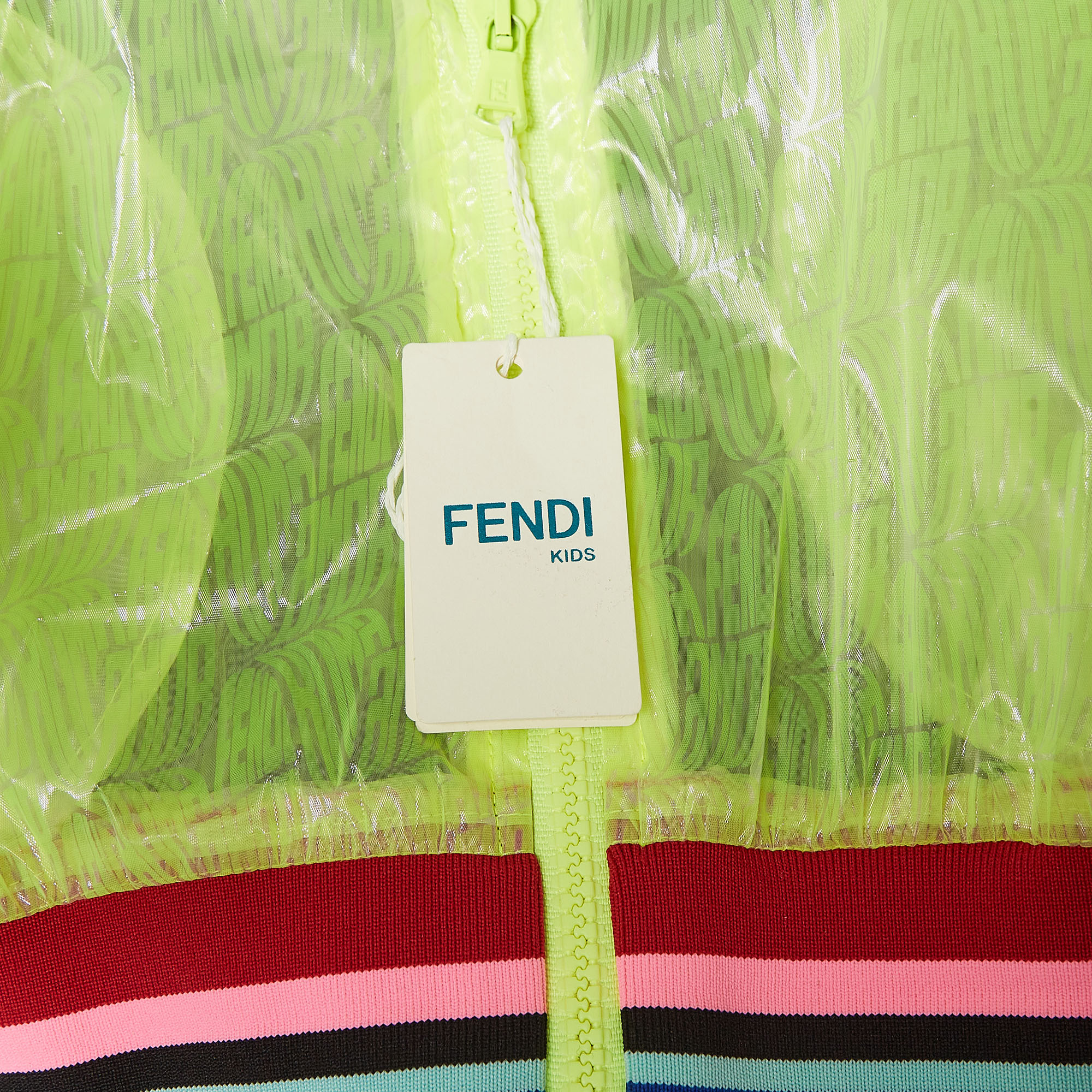 Fendi Neon Green Printed Synthetic Sheer Jacket 9Y