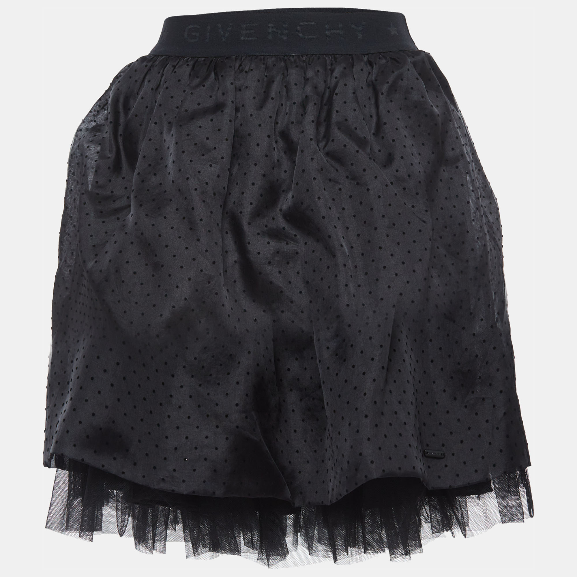 Givenchy Black Dotted Silk Tiered Skirt (10 Yrs)