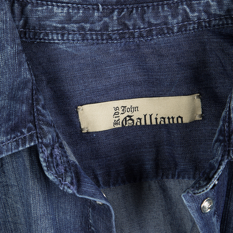 John Galliano Kids Indigo Washed Faded Effect Denim Tie Bottom Shirt 14 Yrs