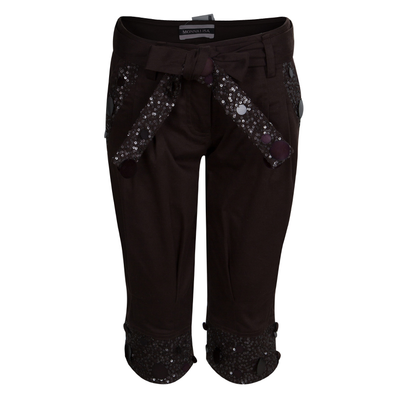 

Monnalisa Dark Brown Sequin Embellished Belted Cotton Pants 8 Yrs
