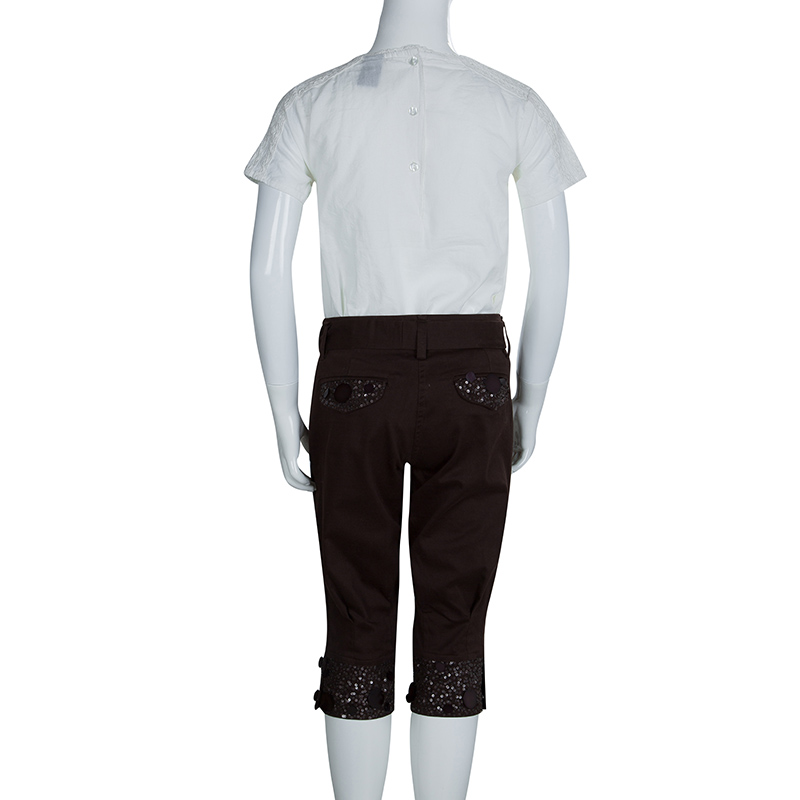 Monnalisa Dark Brown Sequin Embellished Belted Cotton Pants 8 Yrs