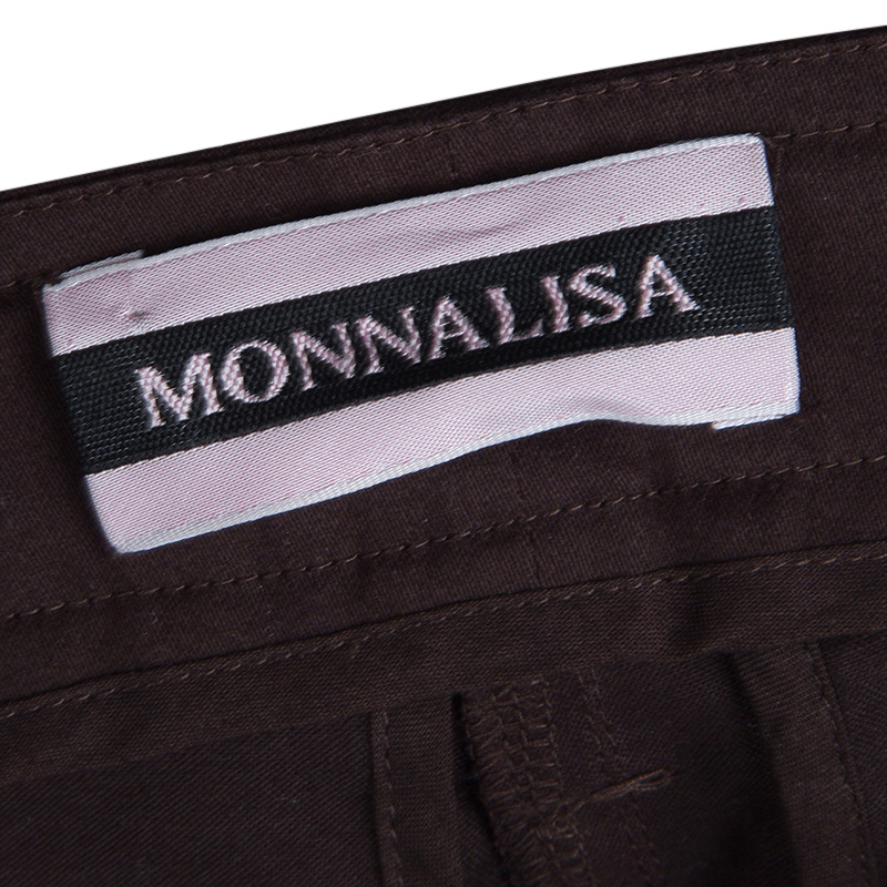 Monnalisa Dark Brown Sequin Embellished Belted Cotton Pants 8 Yrs