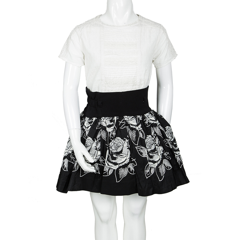 

Monnalisa Monochrome Rose Emroidered Gathered Skirt 4 Yrs, Black
