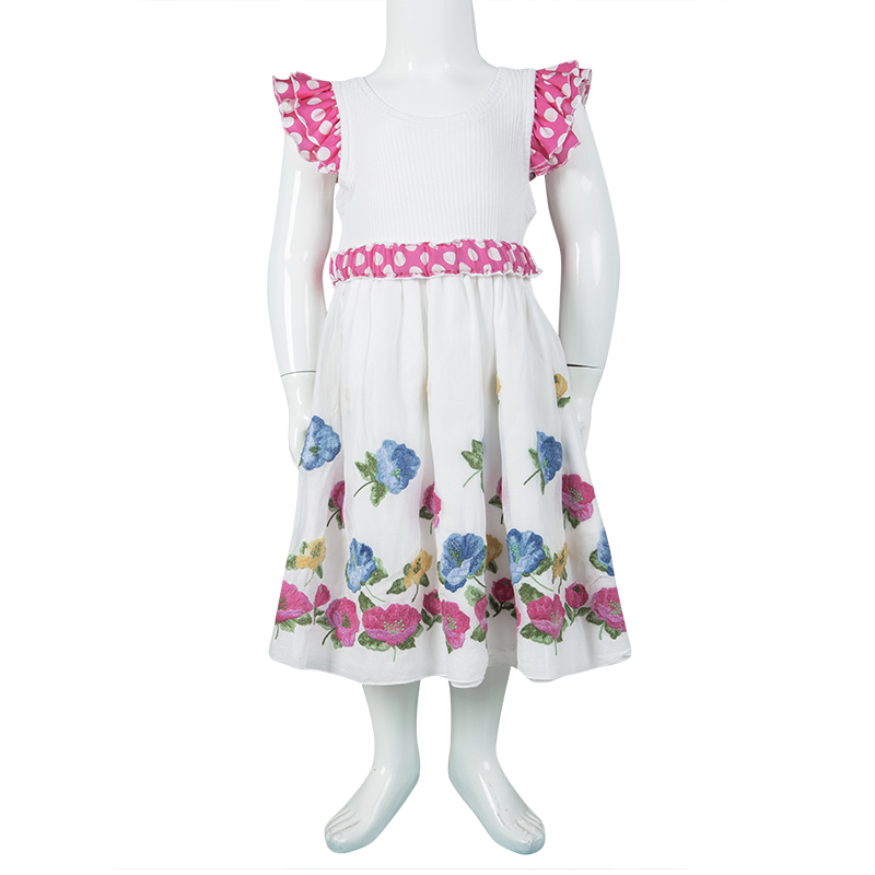 

Monnalisa White Cotton Ruffle Detail Belted Floral Embroidered Dress 6 Yrs