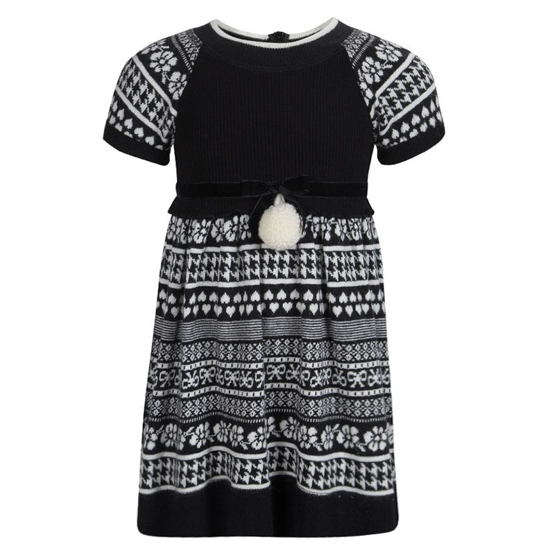 Monnalisa Monochrome Knit Pom-Pom Detail Short Sleeve Dress 4 Yrs