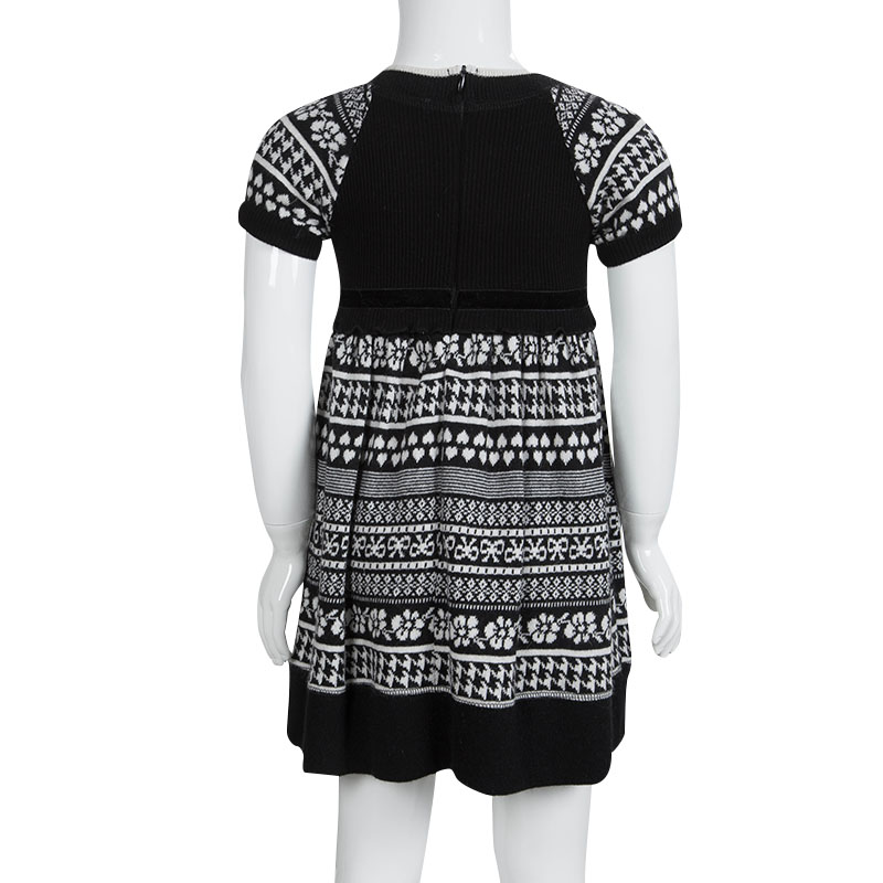 Monnalisa Monochrome Knit Pom-Pom Detail Short Sleeve Dress 4 Yrs