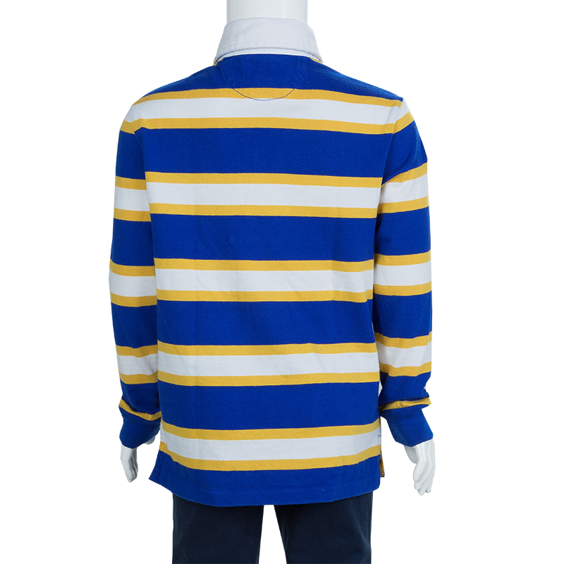 Ralph Lauren Blue And Yellow Striped Long Sleeve Polo T-Shirt 5 Yrs