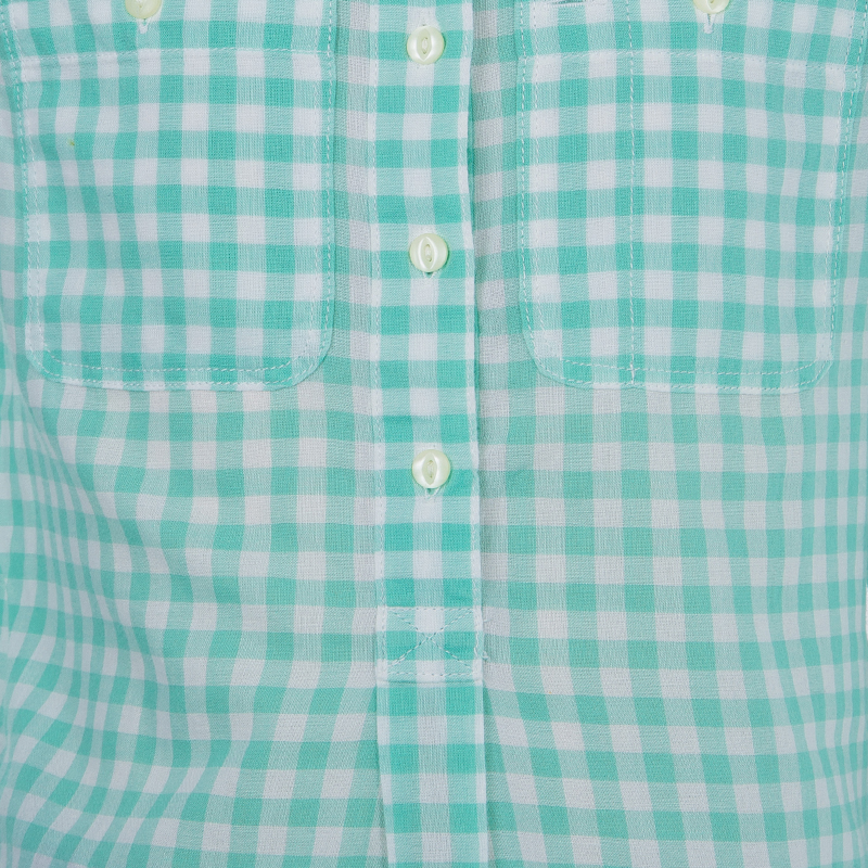 Ralph Lauren White And Green Checked Long Sleeve Button-Down Cotton Shirt 6 Yrs
