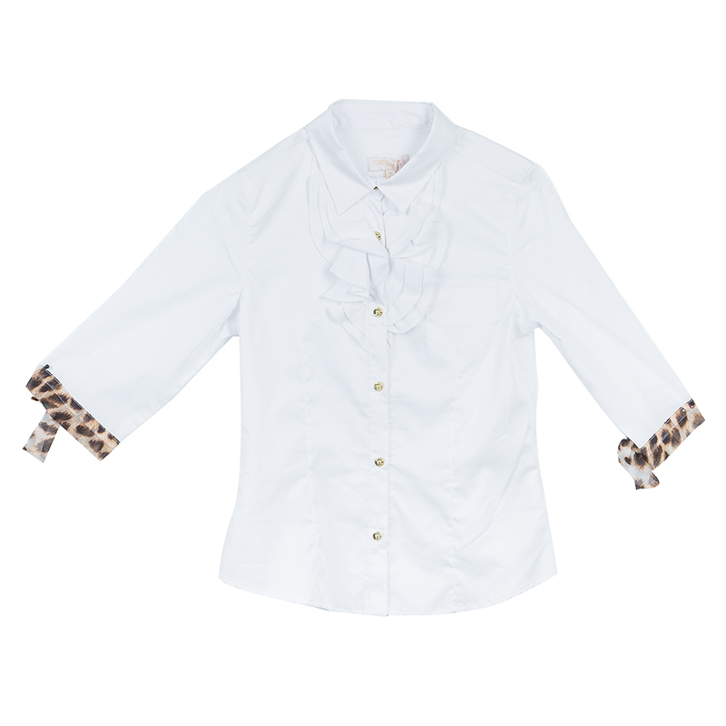 Roberto cavalli angels white ruffle neck button down shirt 6 yrs