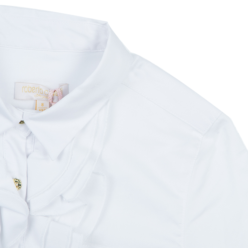 Roberto Cavalli Angels White Ruffle Neck Button Down Shirt 8 Yrs