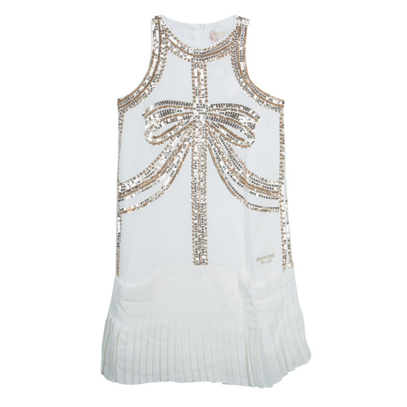 Roberto Cavalli Angels White Sequin Embellished Pleated Dress 10 Yrs