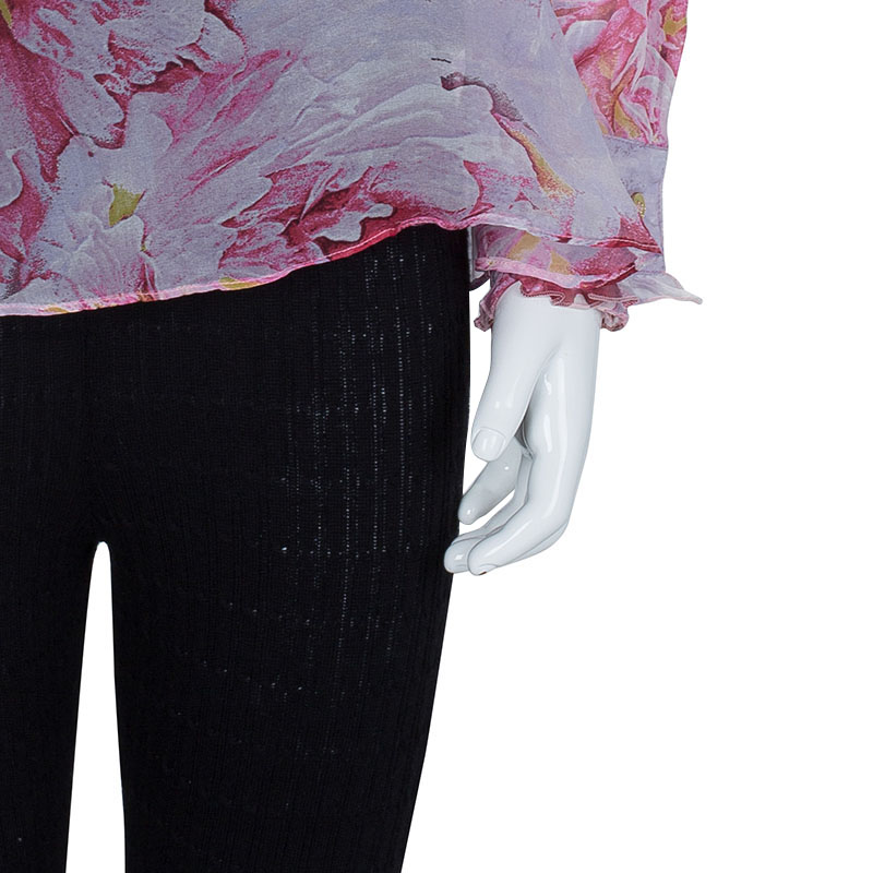 Roberto Cavalli Angels Pink Floral Printed Silk Ruffle Detail Long Sleeve Top 6 Yrs