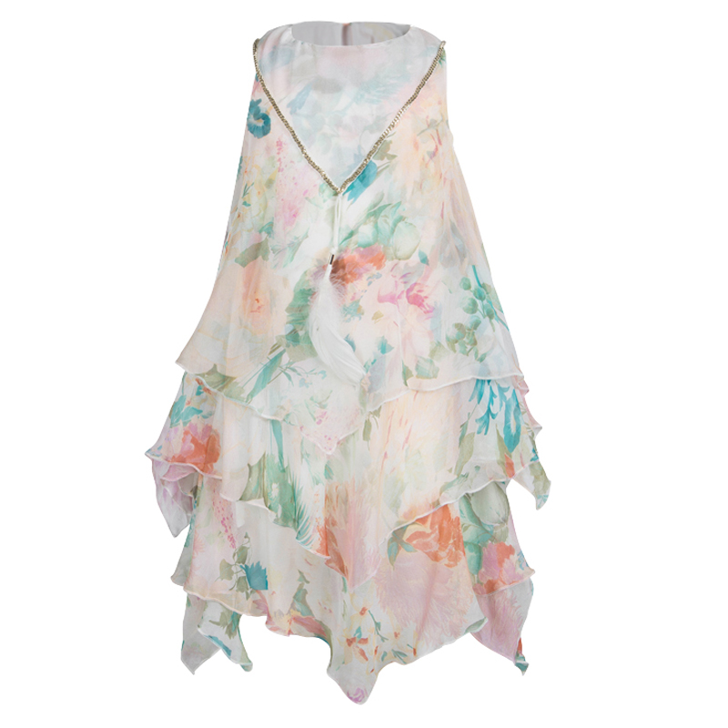 Image of Roberto Cavalli Angels Floral Printed Chiffon Layered Sleeveless Dress  Yrs