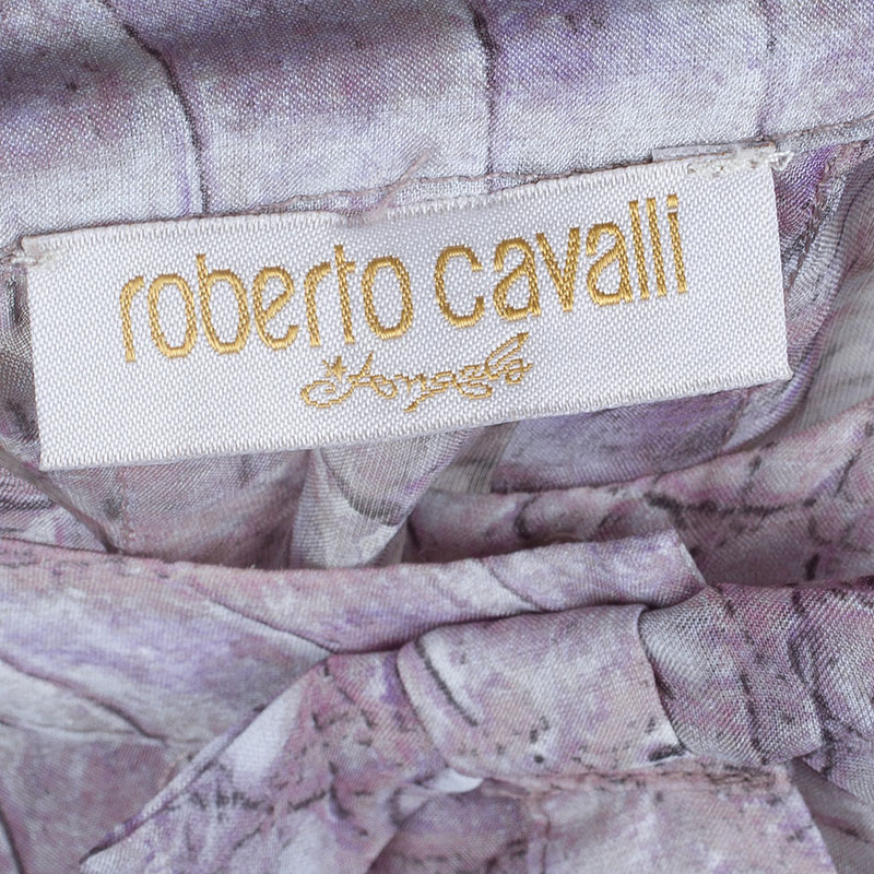 Roberto Cavalli Reptile Print Silk Bow Detail Long Sleeve Blouse 6 Yrs