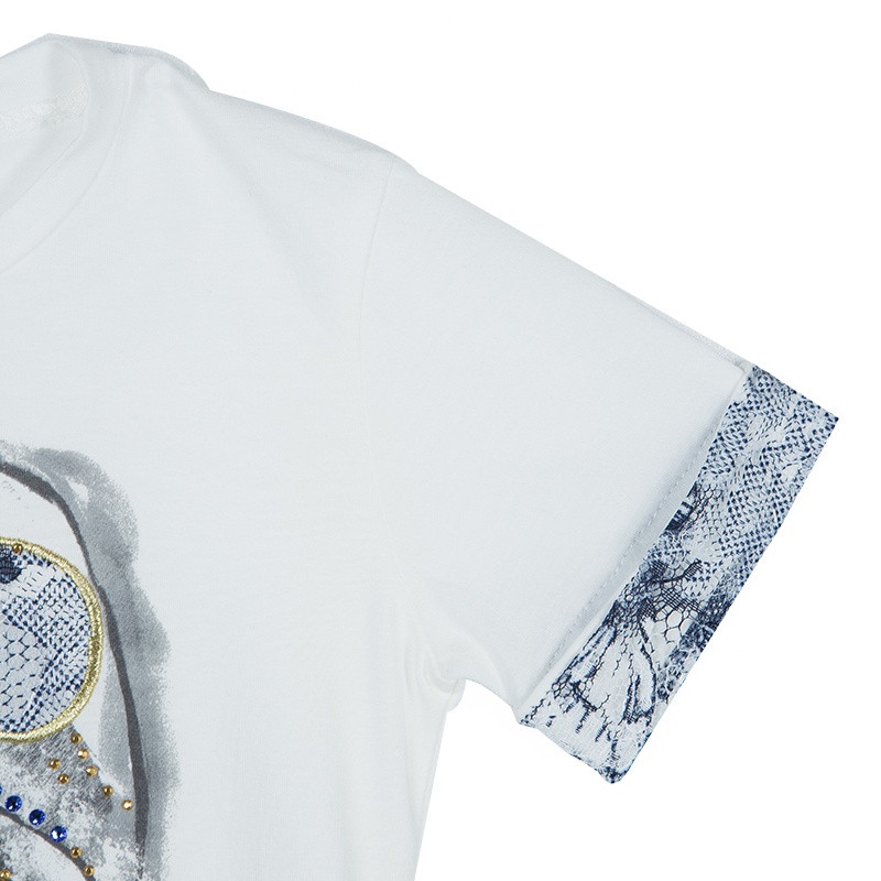 VDP White Swarovski Embellished Printed Tshirt 4 Yrs