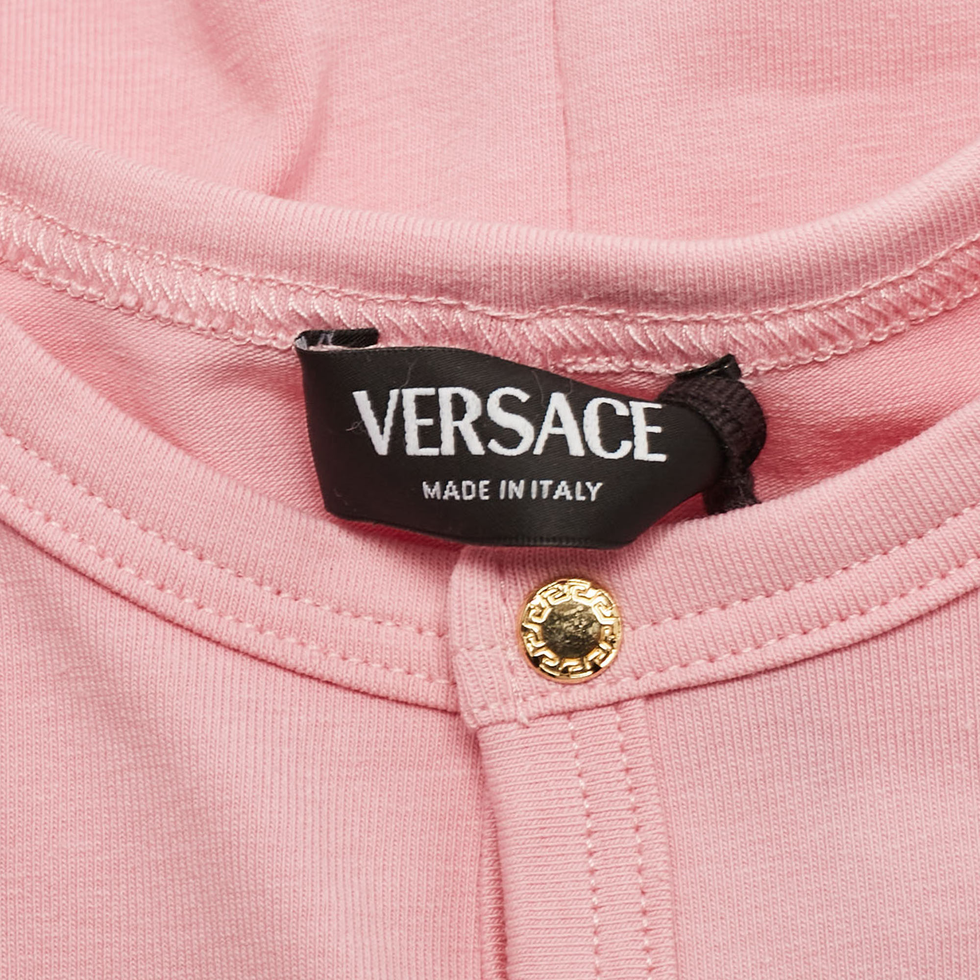 Versace Pink Logo Print Baby Sleepsuit With Cap