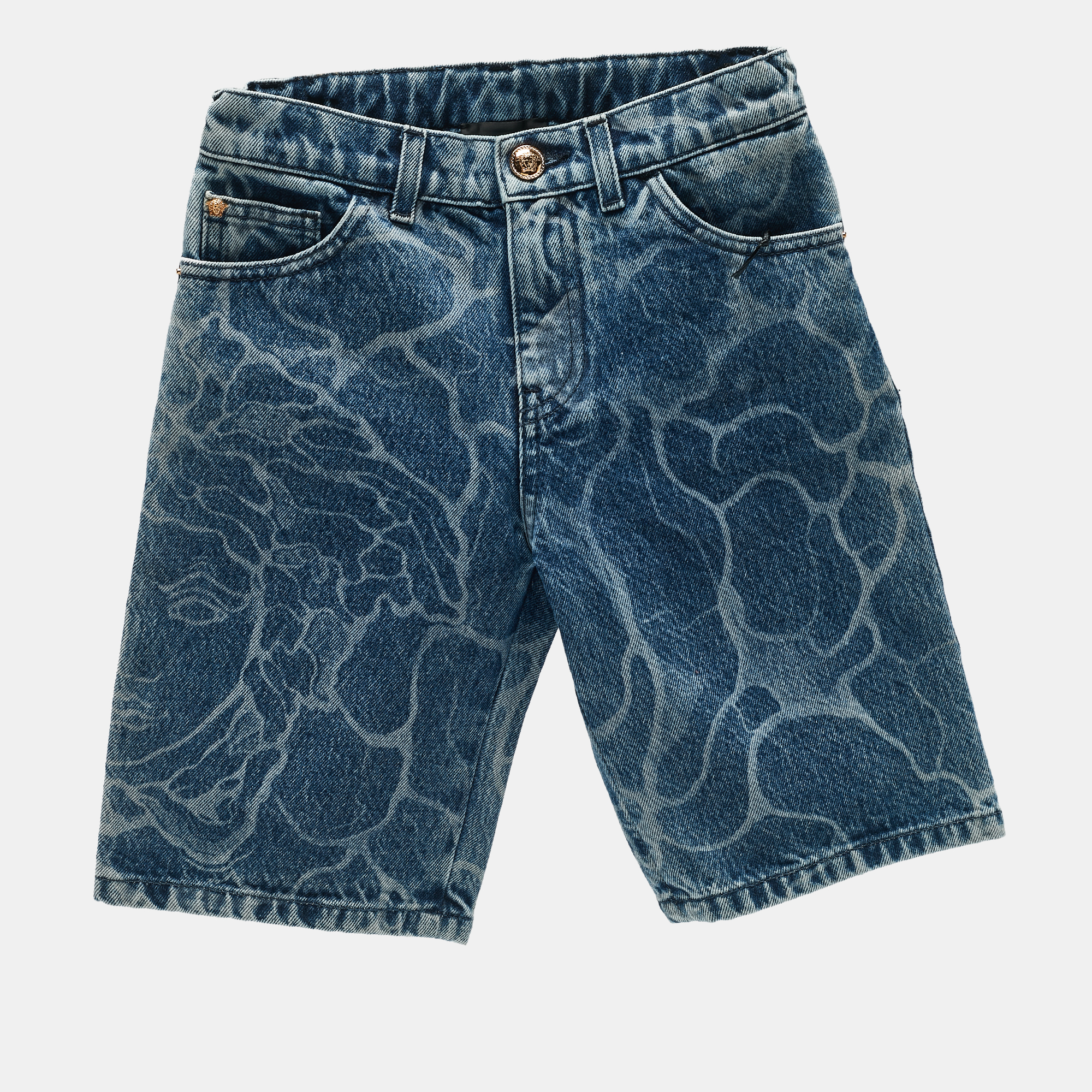 Versace Kids Blue Water Print Denim Shorts 8 Yrs