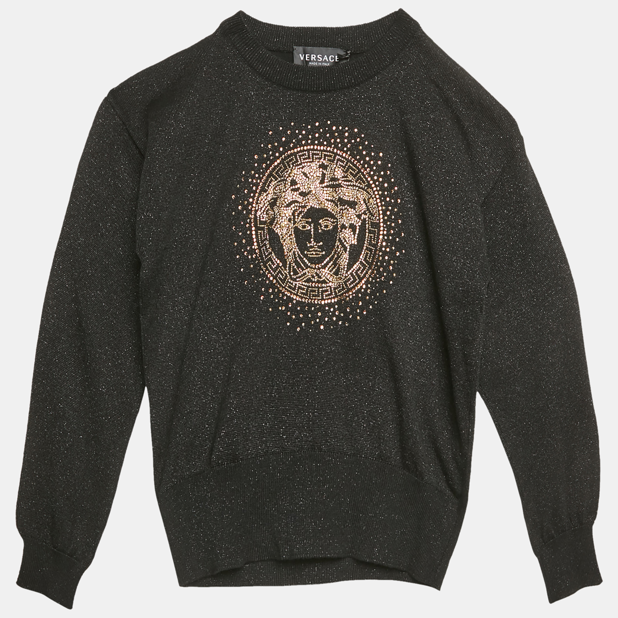 Versace Kids Black Lurex Knit Medusa Embellished Sweatshirt 8 Yrs