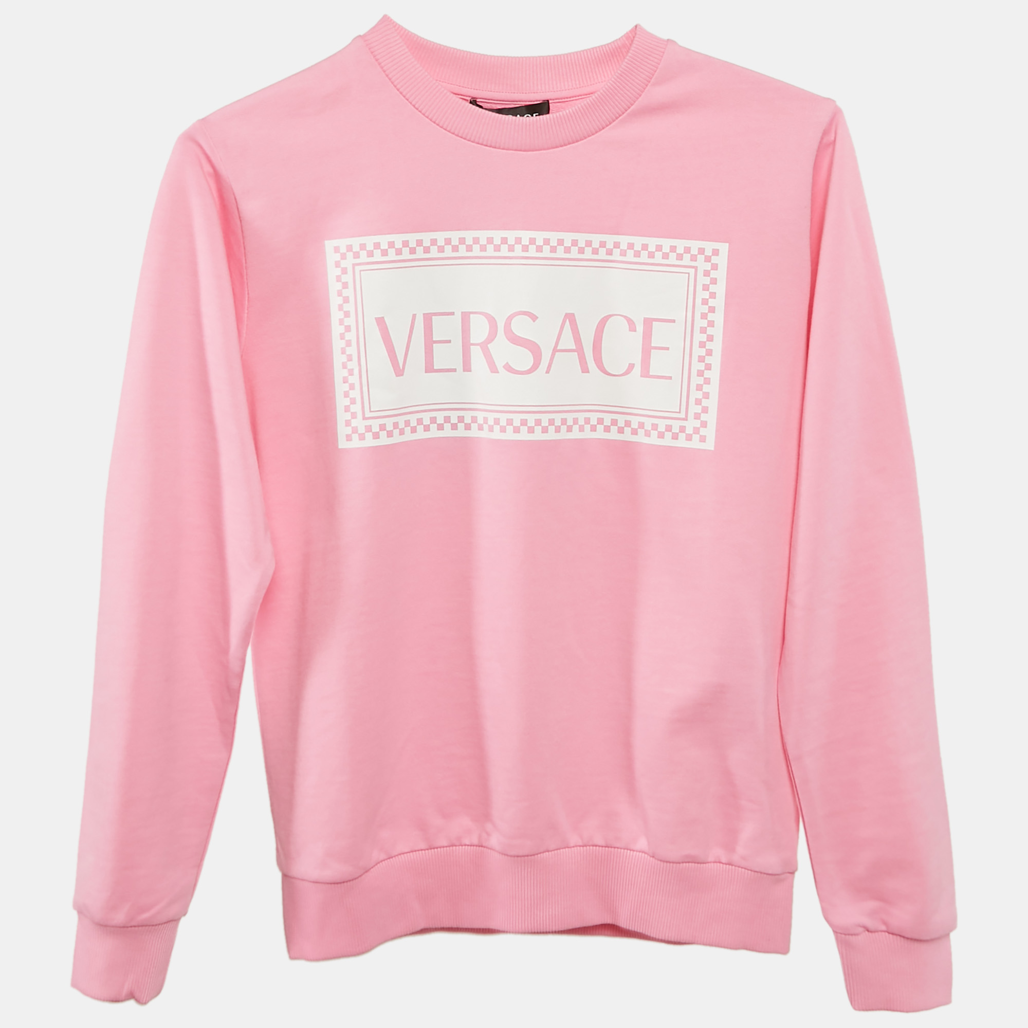 Versace Kids Pink Logo Print Cotton Crewneck Sweatshirt 12 Yrs