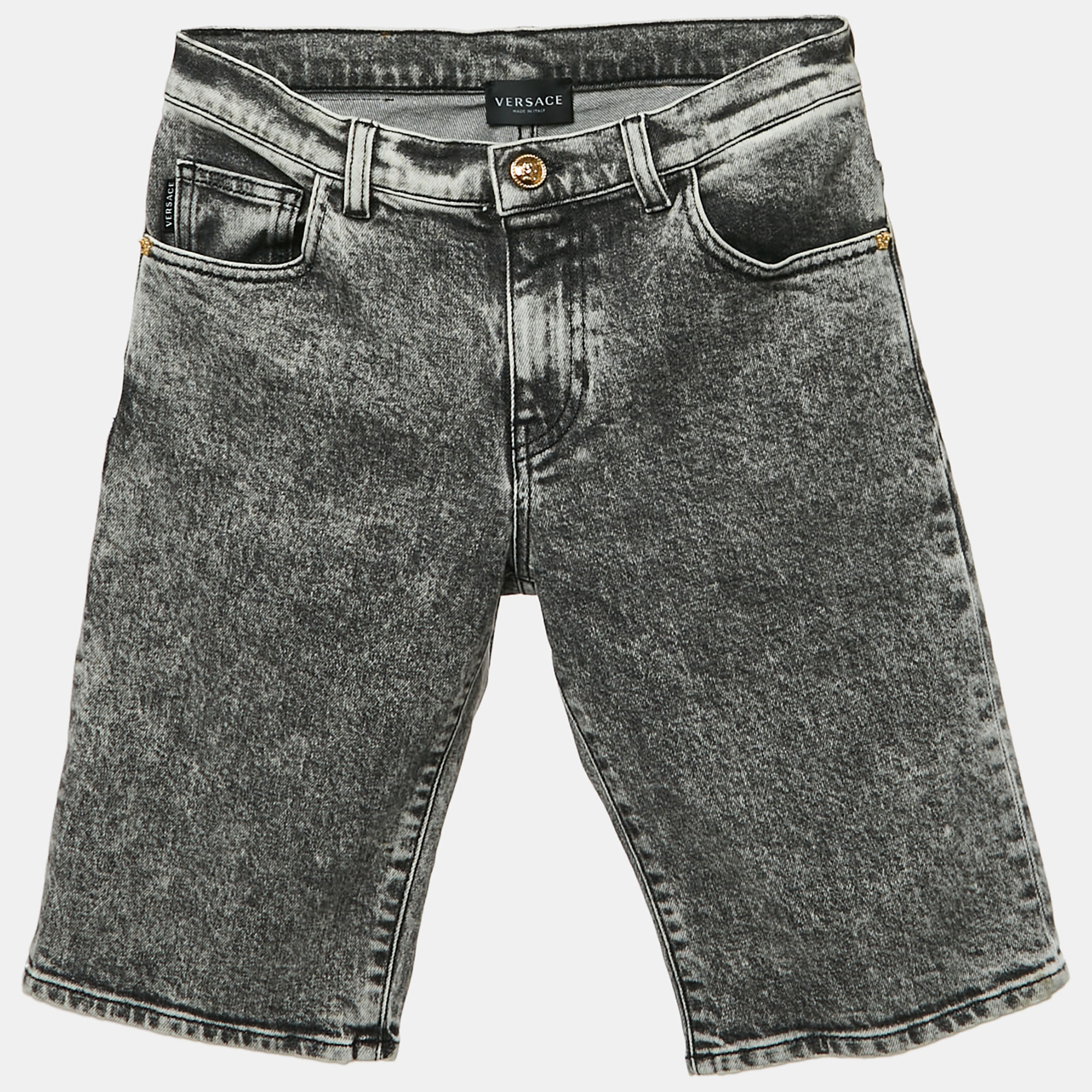 Versace Kids Grey Washed Denim Bermuda Shorts 12 Yrs Waist 28"