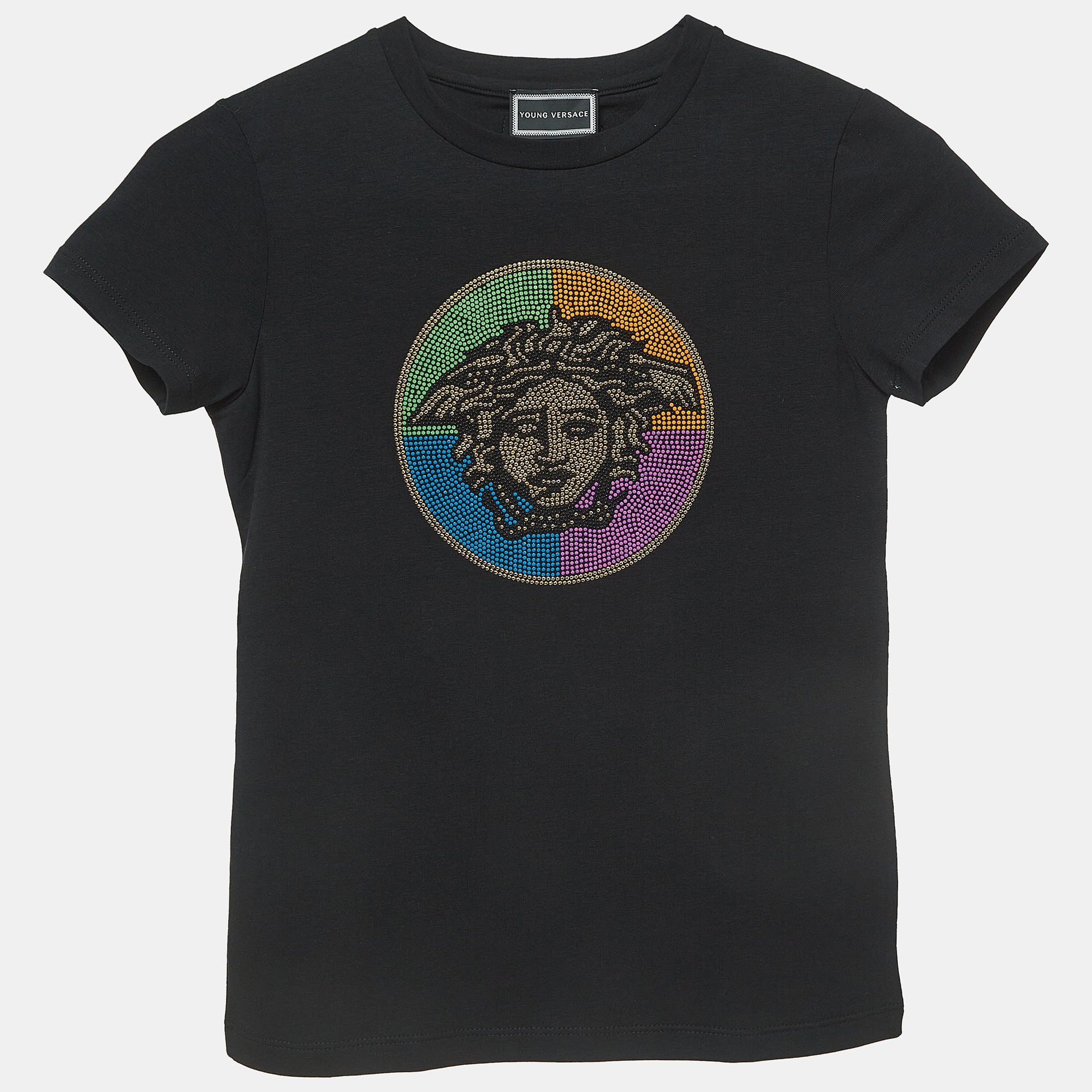 Young Versace Black Medusa Embellished Cotton T-Shirt (10 Yrs)