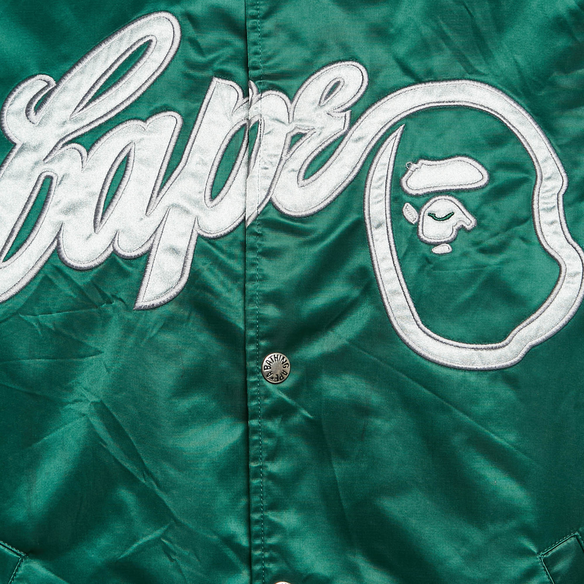 A Bathing Ape Green Nylon Bape Baseball Jacket L