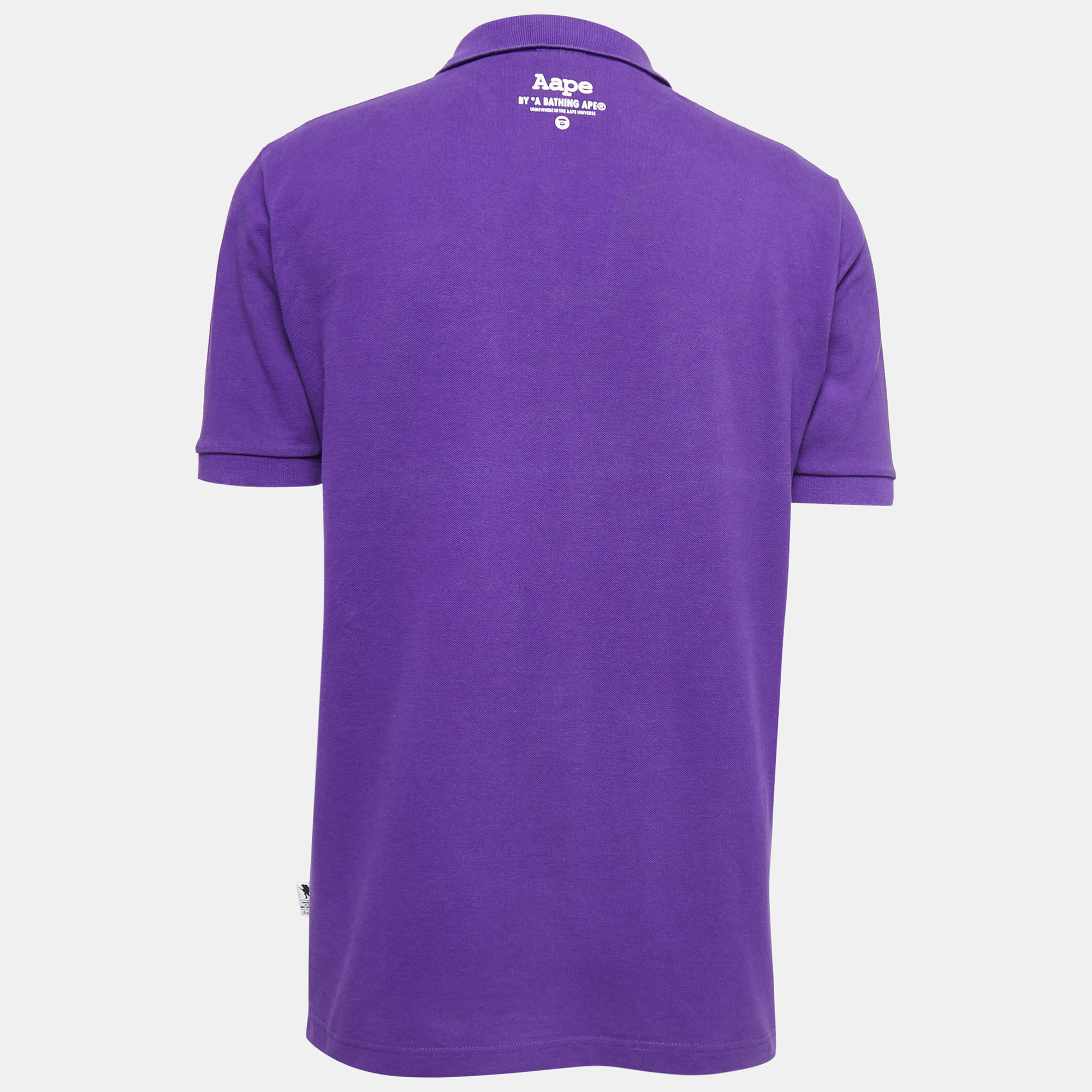 A Bathing Ape Purple Logo Embroidered Cotton Pique Polo T-shirt XL