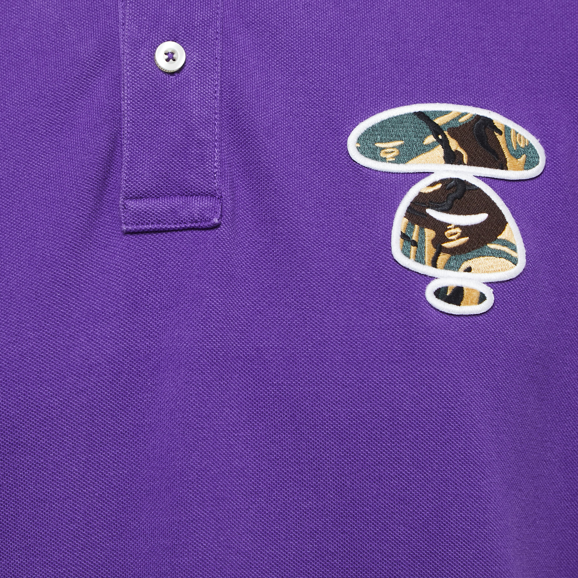 A Bathing Ape Purple Logo Embroidered Cotton Pique Polo T-shirt XL