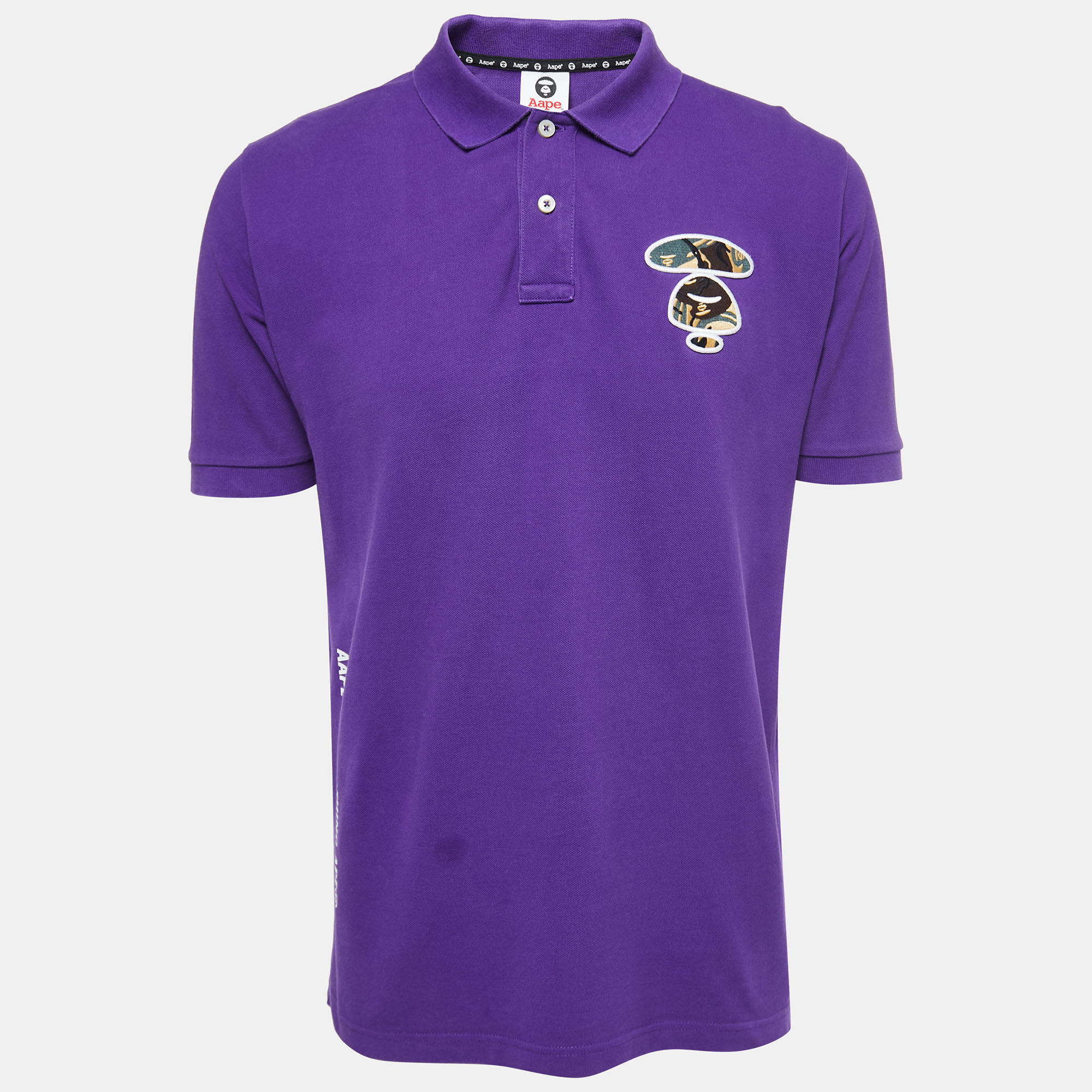 A Bathing Ape Purple Logo Embroidered Cotton Pique Polo T-shirt XL