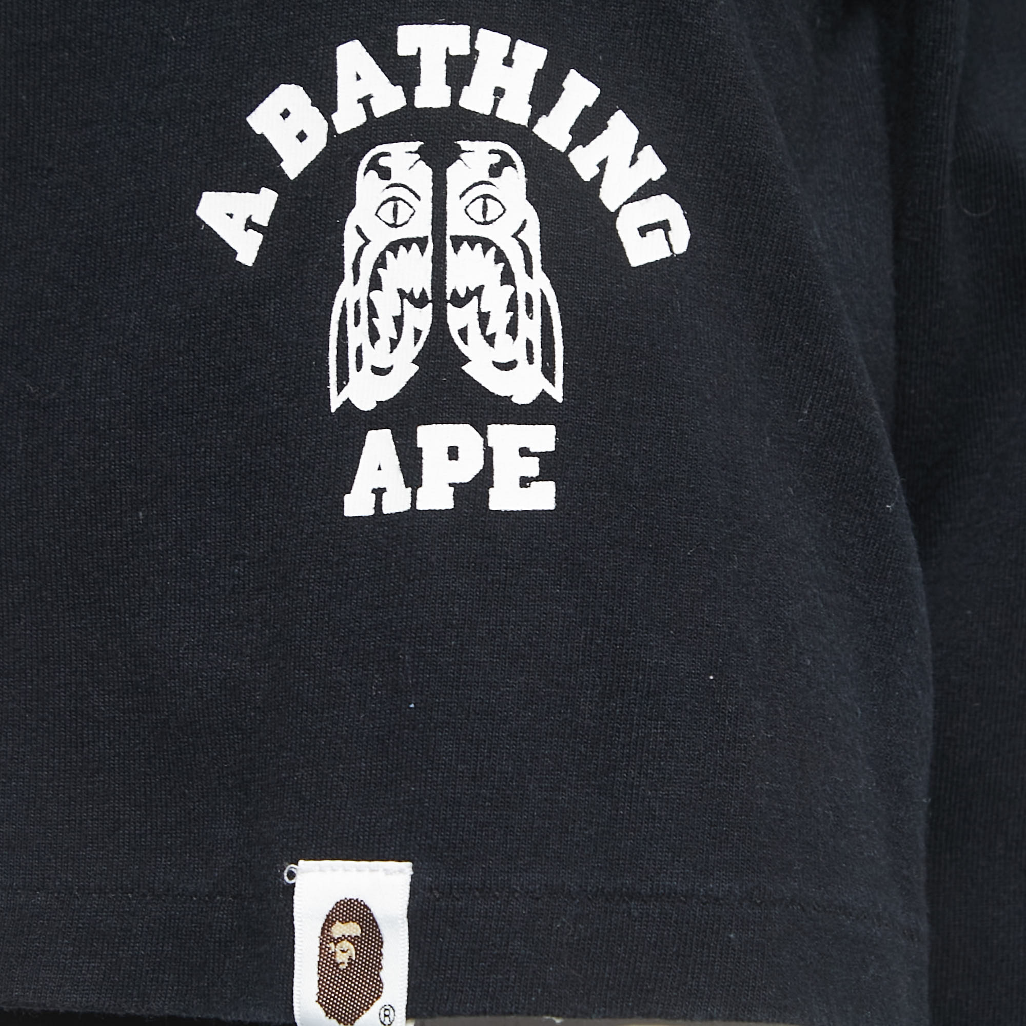 A Bathing Ape Black Print Cotton Crew Neck Half Sleeve T-Shirt XL