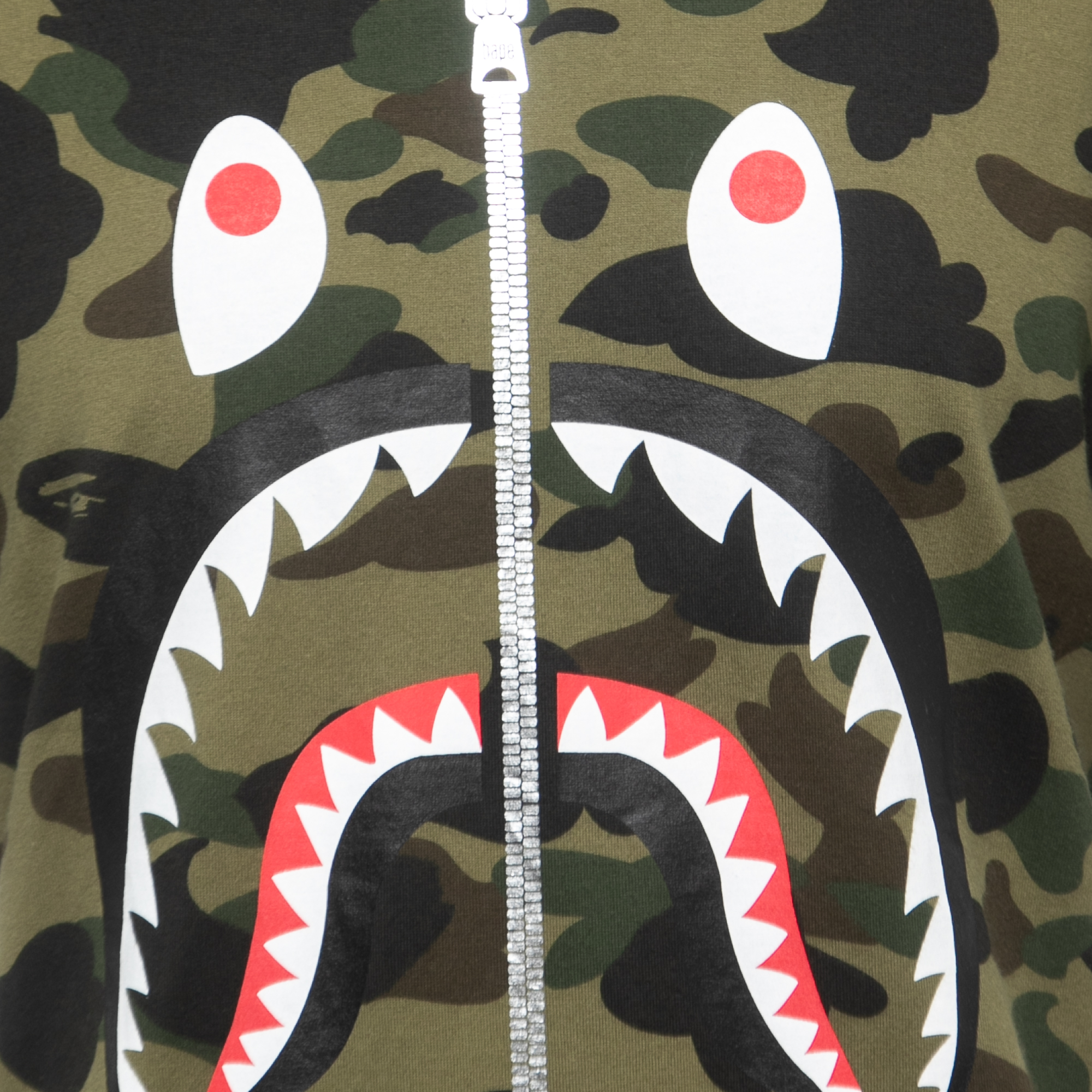 A Bathing Ape Military Green Camo Shark Print Cotton Crew Neck Half Sleeve T-Shirt XL