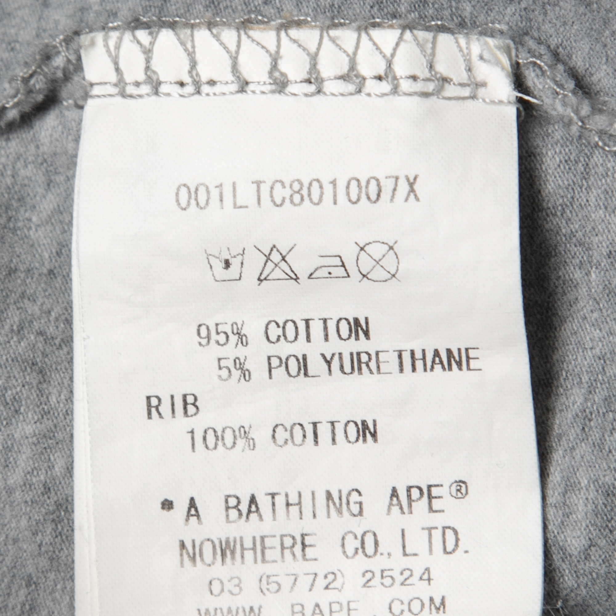 A Bathing Ape Grey Shark Print Cotton Crew Neck Long Sleeve T-Shirt L