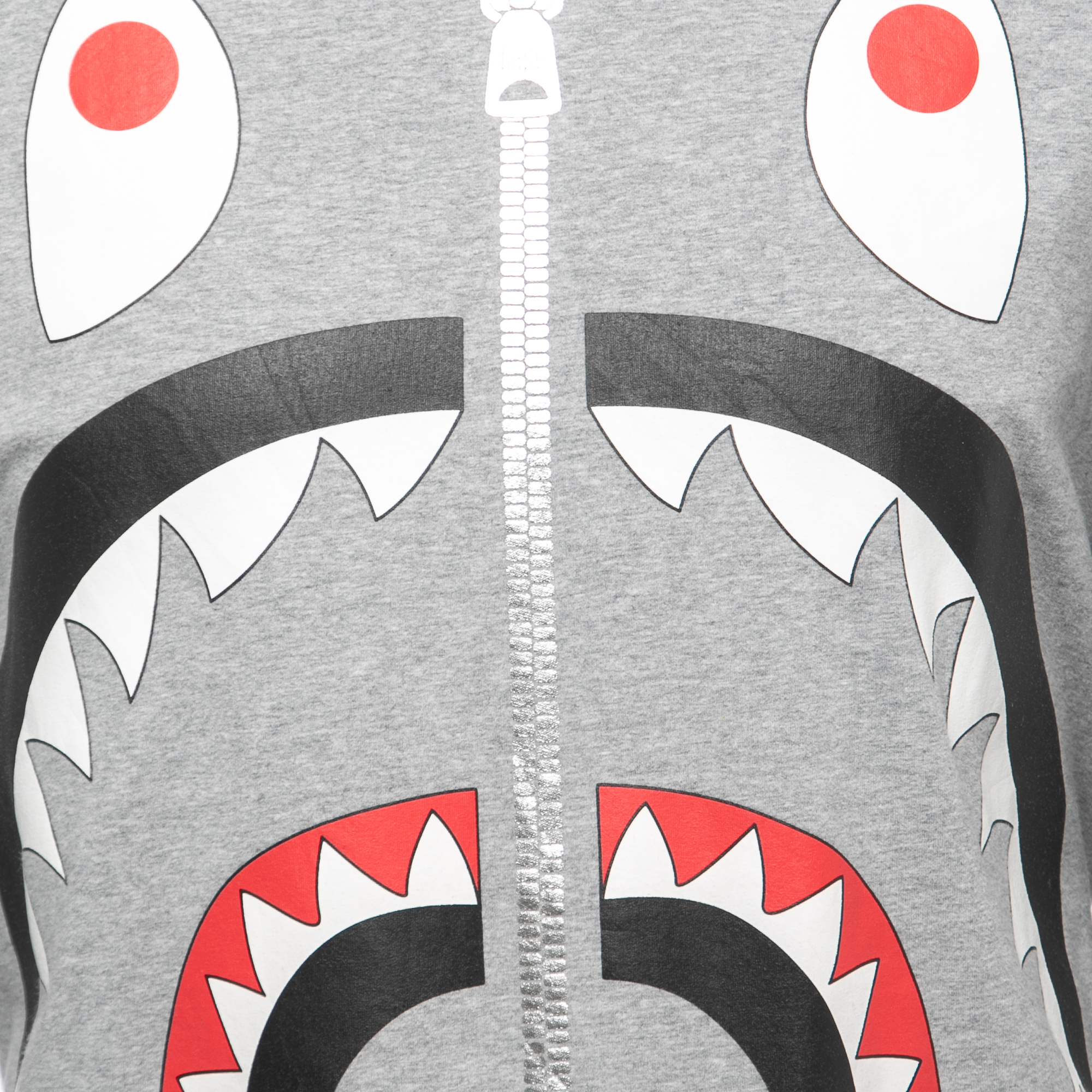 A Bathing Ape Grey Shark Print Cotton Crew Neck Long Sleeve T-Shirt L