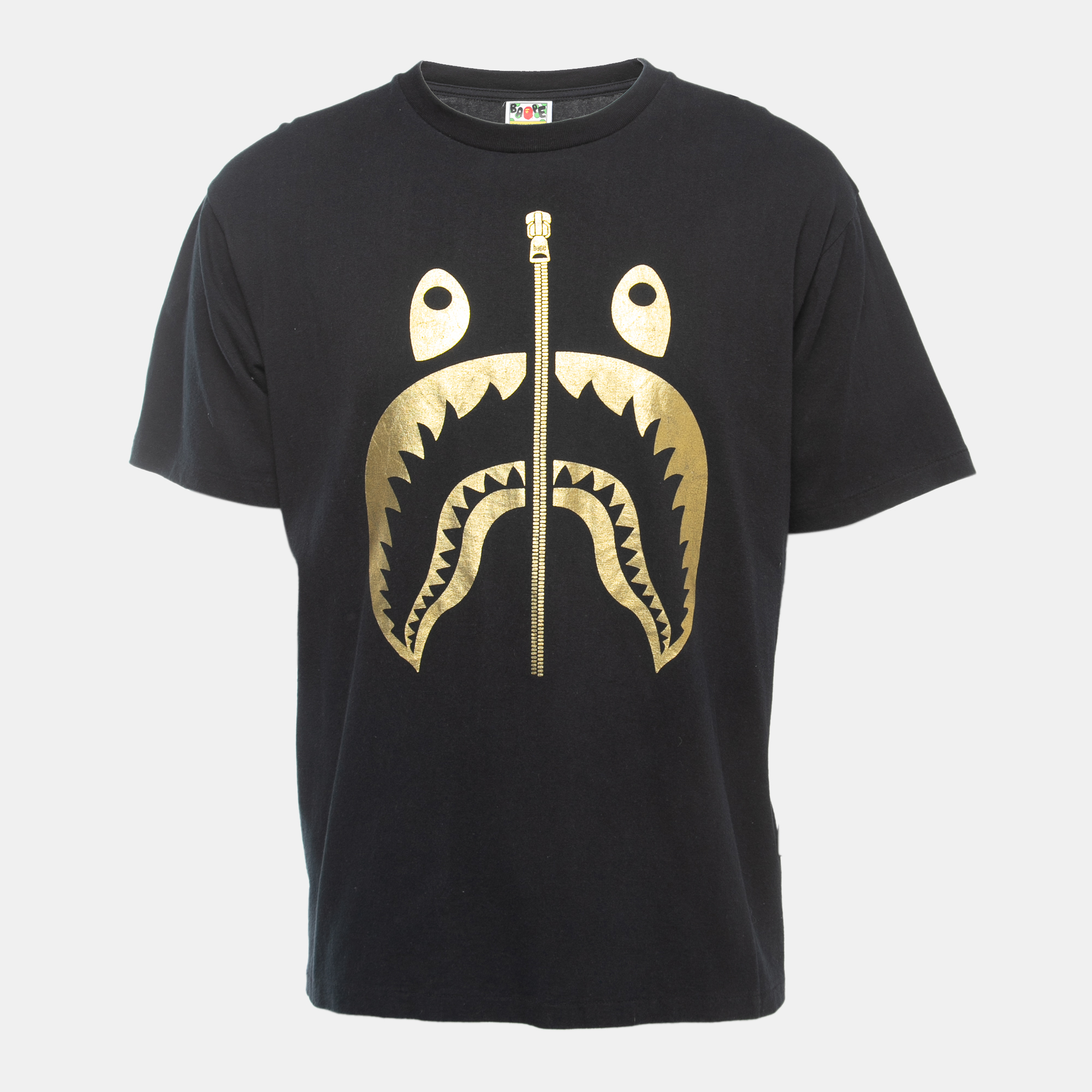 A Bathing Ape Black Shark Zip Print Cotton Crew Neck T-Shirt XL