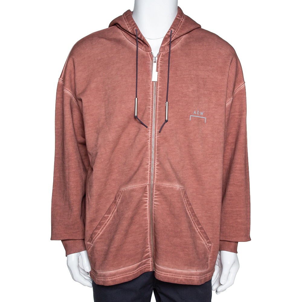 Image of A Cold Wall Dark Orange Dyed Cotton Logo Zip Hoodie XL