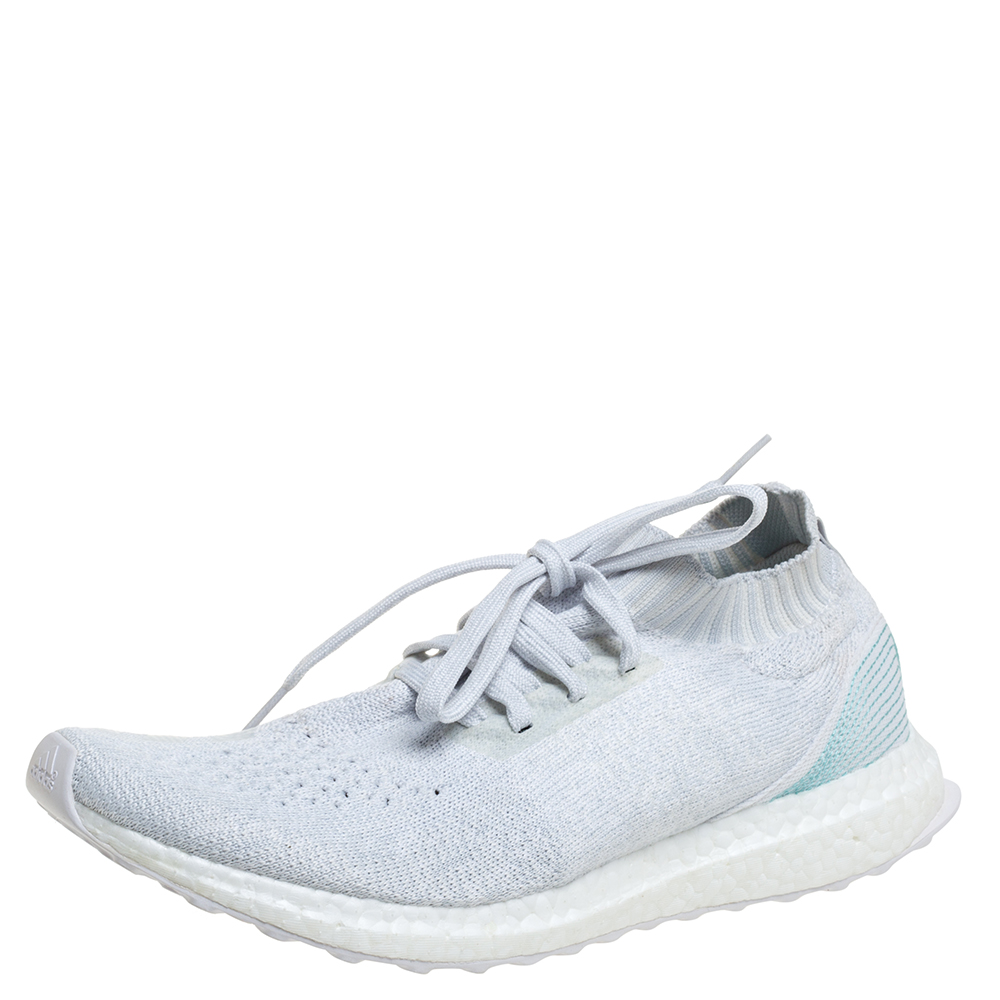 Image of Adidas Light Blue/White Knit Fabric Ultra Boost Uncaged Parley Sneakers Size