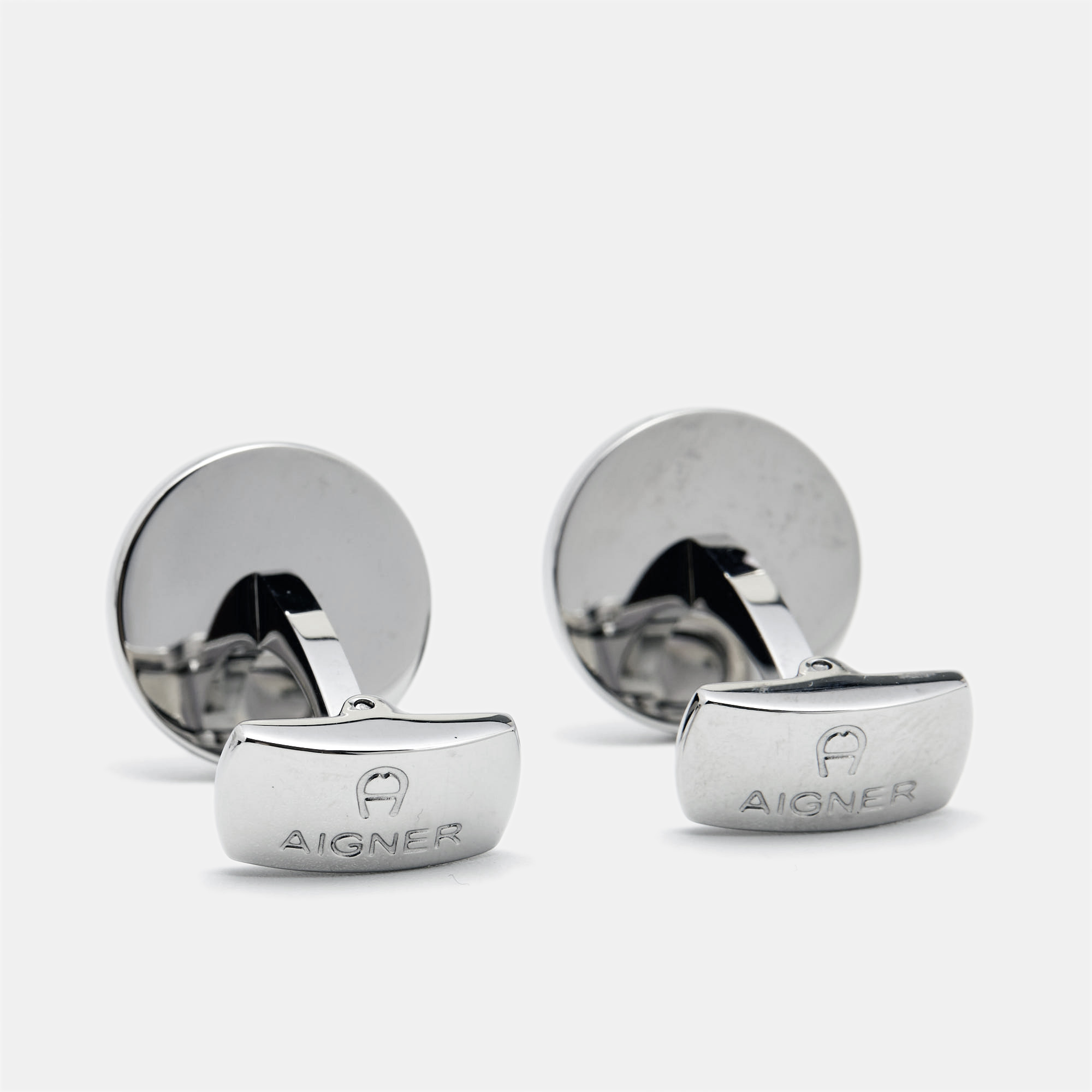 Aigner Mother Of Pearl Two Tone Round Cufflinks
