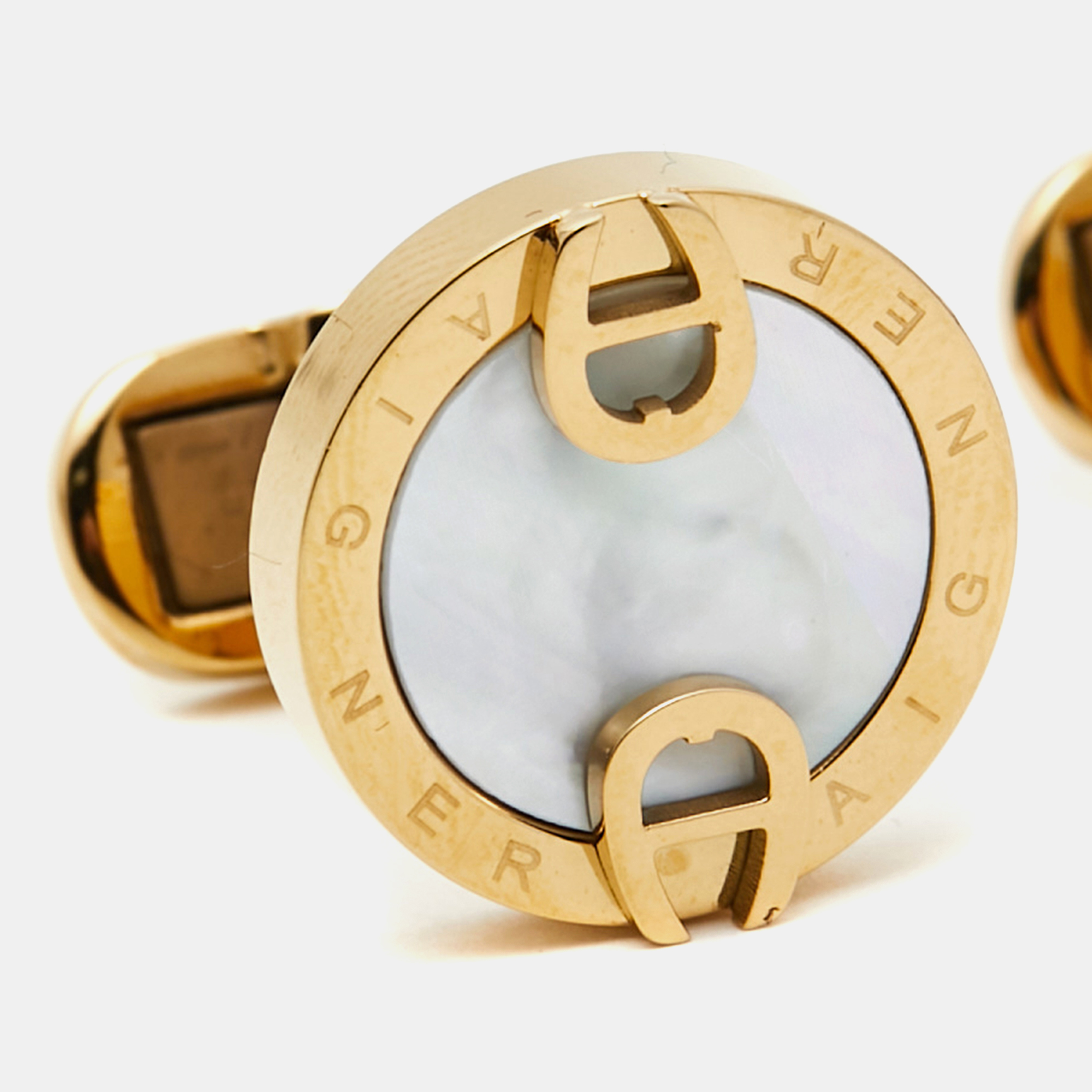 Aigner Mother Of Pearl Gold Tone Toggle Cufflinks