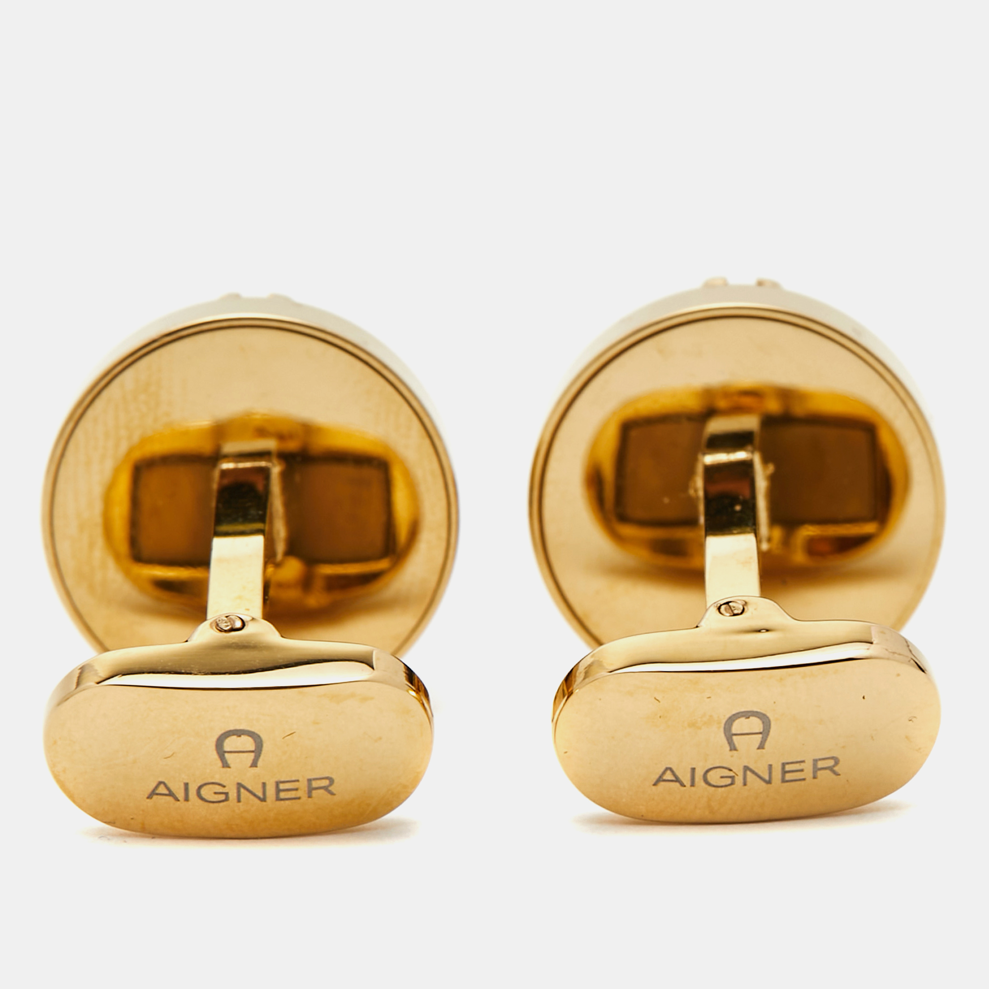 Aigner Mother Of Pearl Gold Tone Toggle Cufflinks