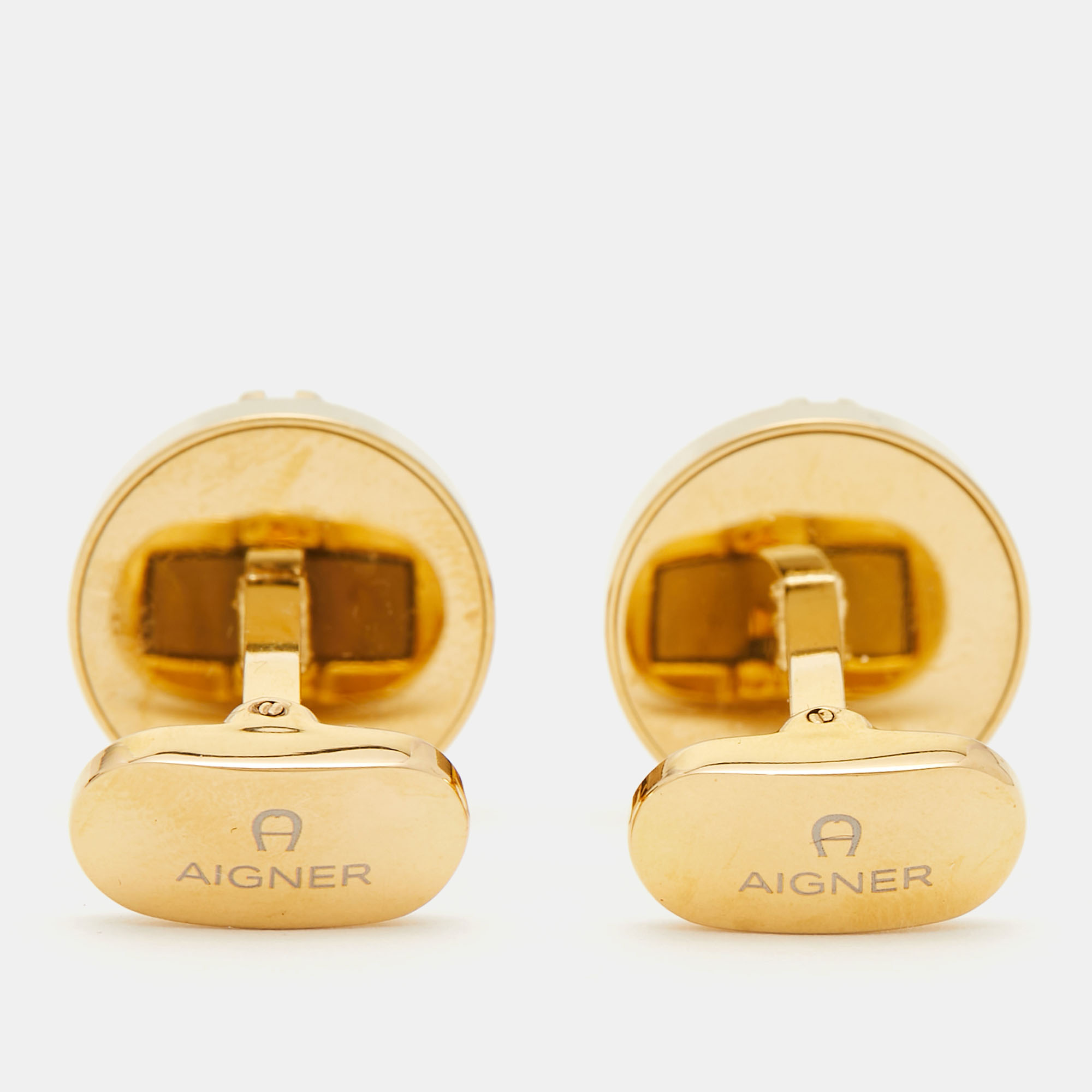 Aigner Mother Of Pearl Gold Tone Cufflinks