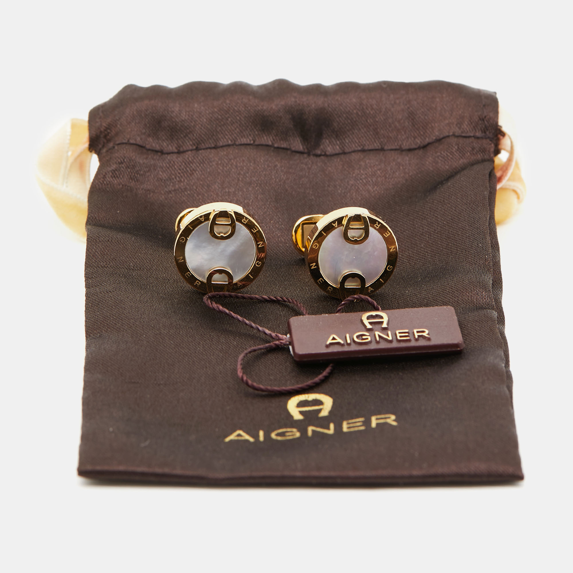 Aigner Mother Of Pearl Gold Tone Cufflinks