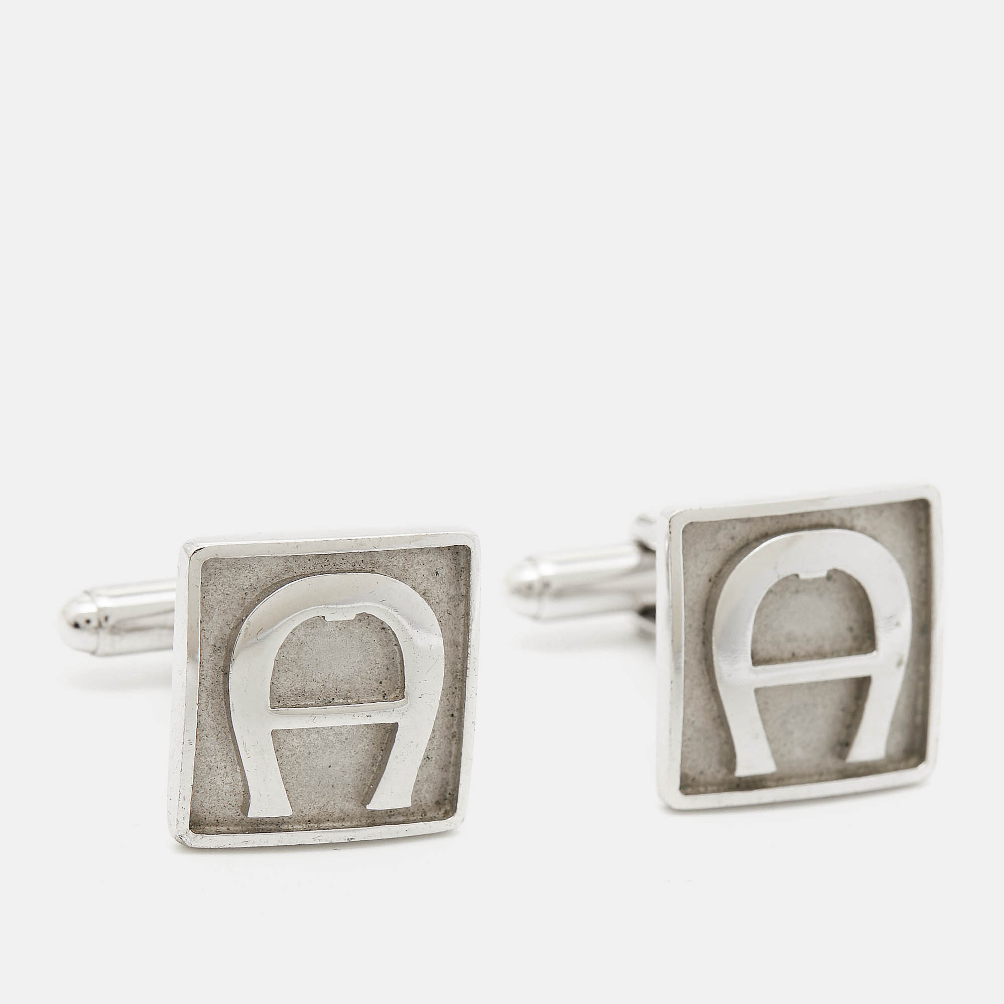 Aigner Logo Silver Tone Cufflinks