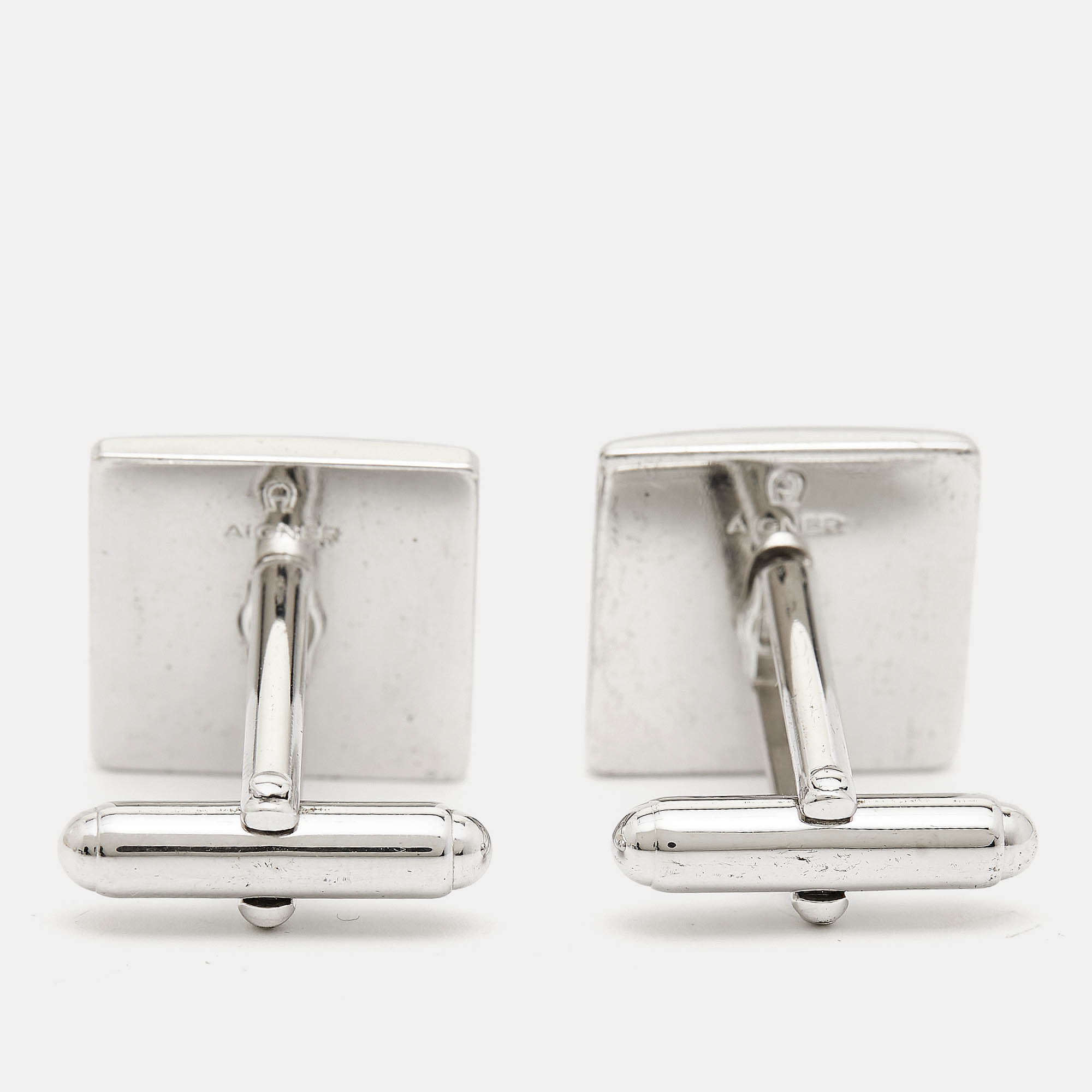 Aigner Logo Silver Tone Cufflinks