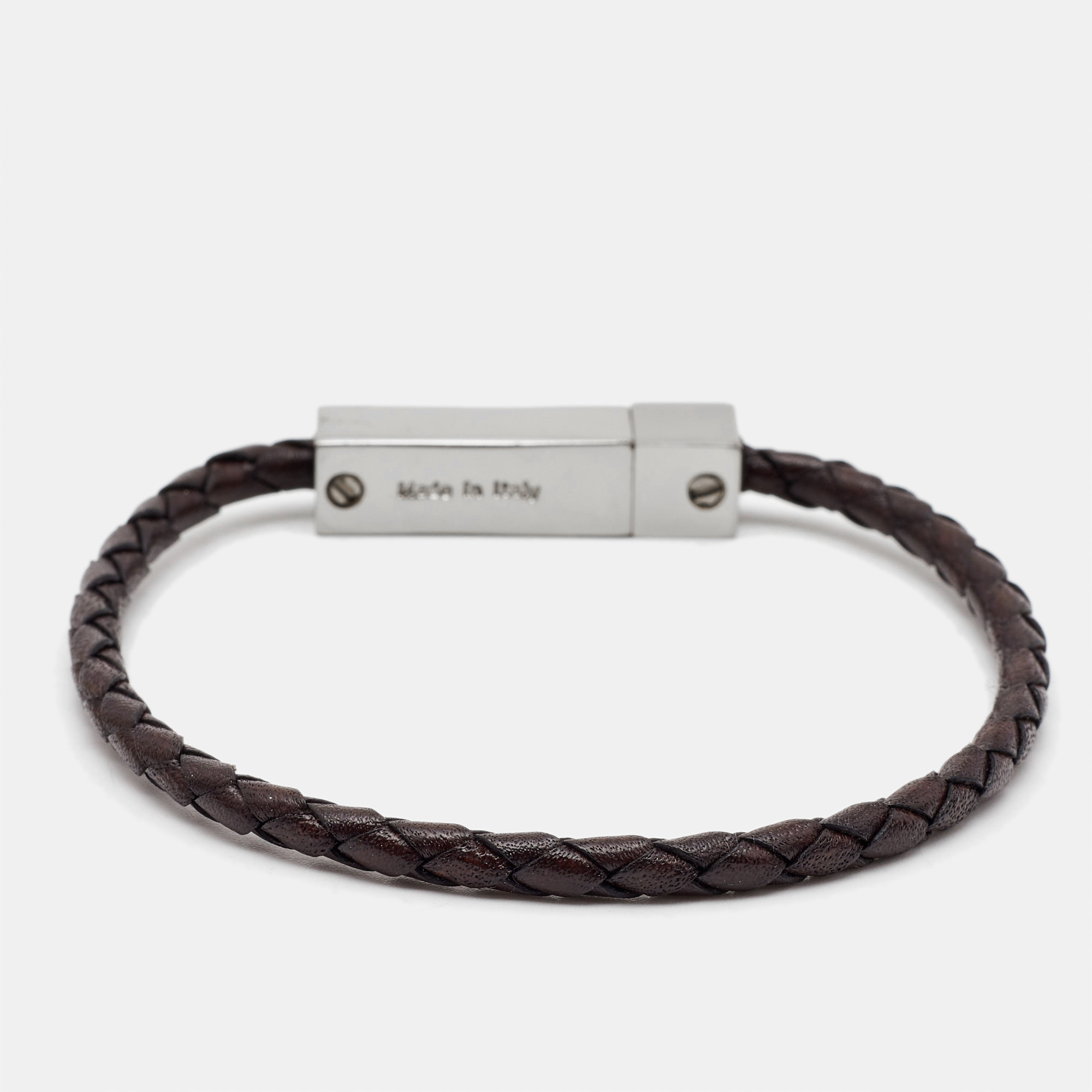 Aigner Braided Leather Silver Tone Bracelet