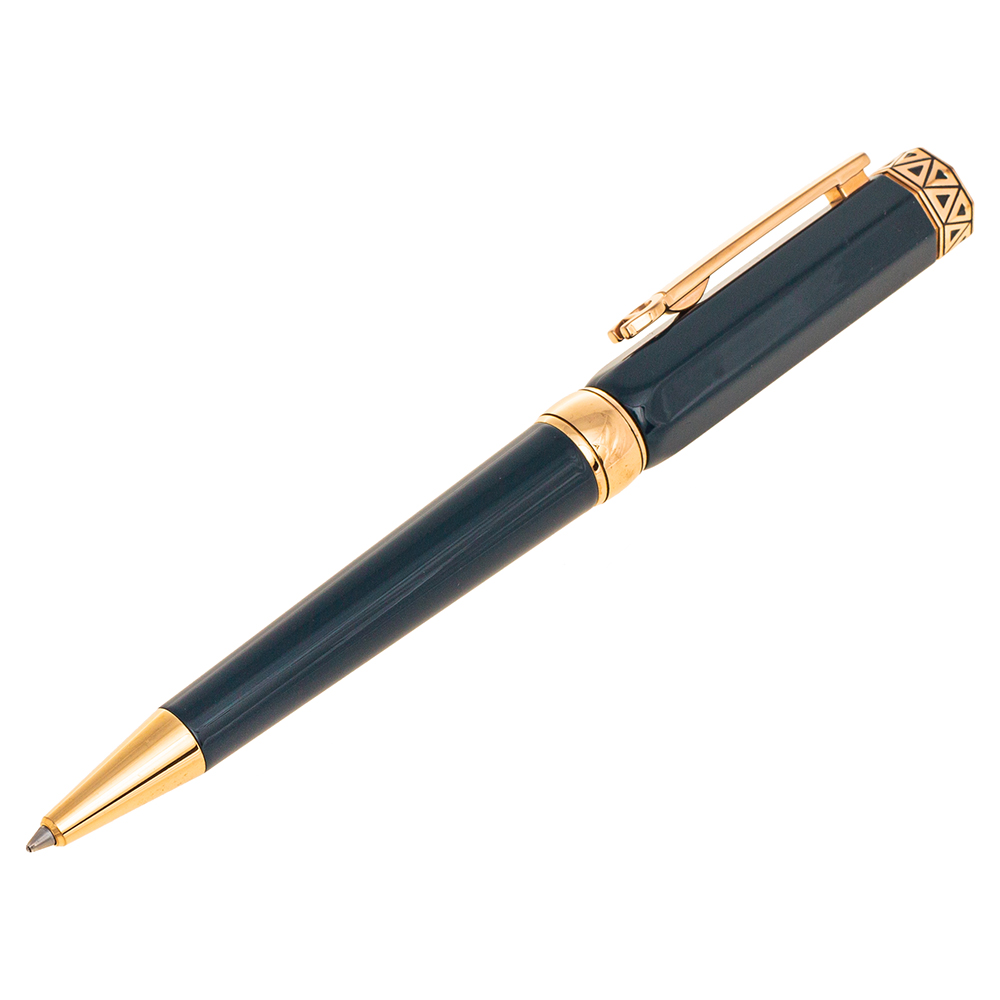 Aigner Navy Blue Resin Rose Gold Tone Textured Ballpoint Pen